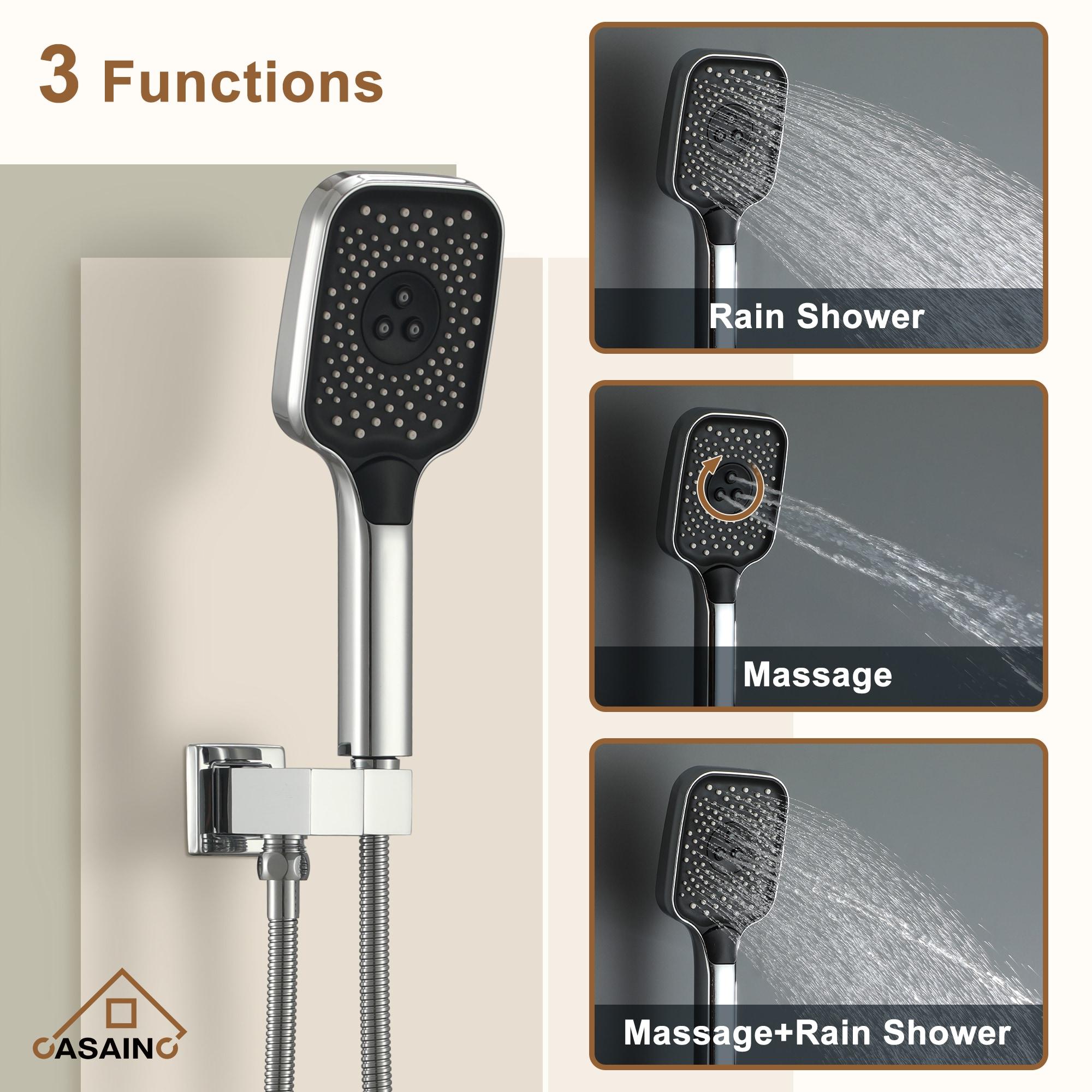 Revitalize 3-Function 12 Inch Wall Mount Rainfall Thermostatic Shower System with 6 Body Jets