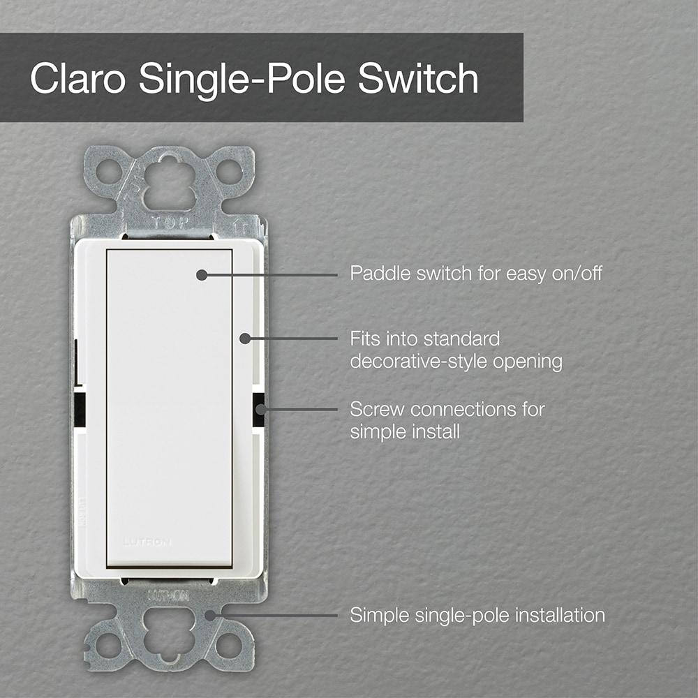 Lutron 01613 - CA-1PS-WH CLARO ACC SINGLE POLE SWITCH 15A WHITE Toggle Light Switch