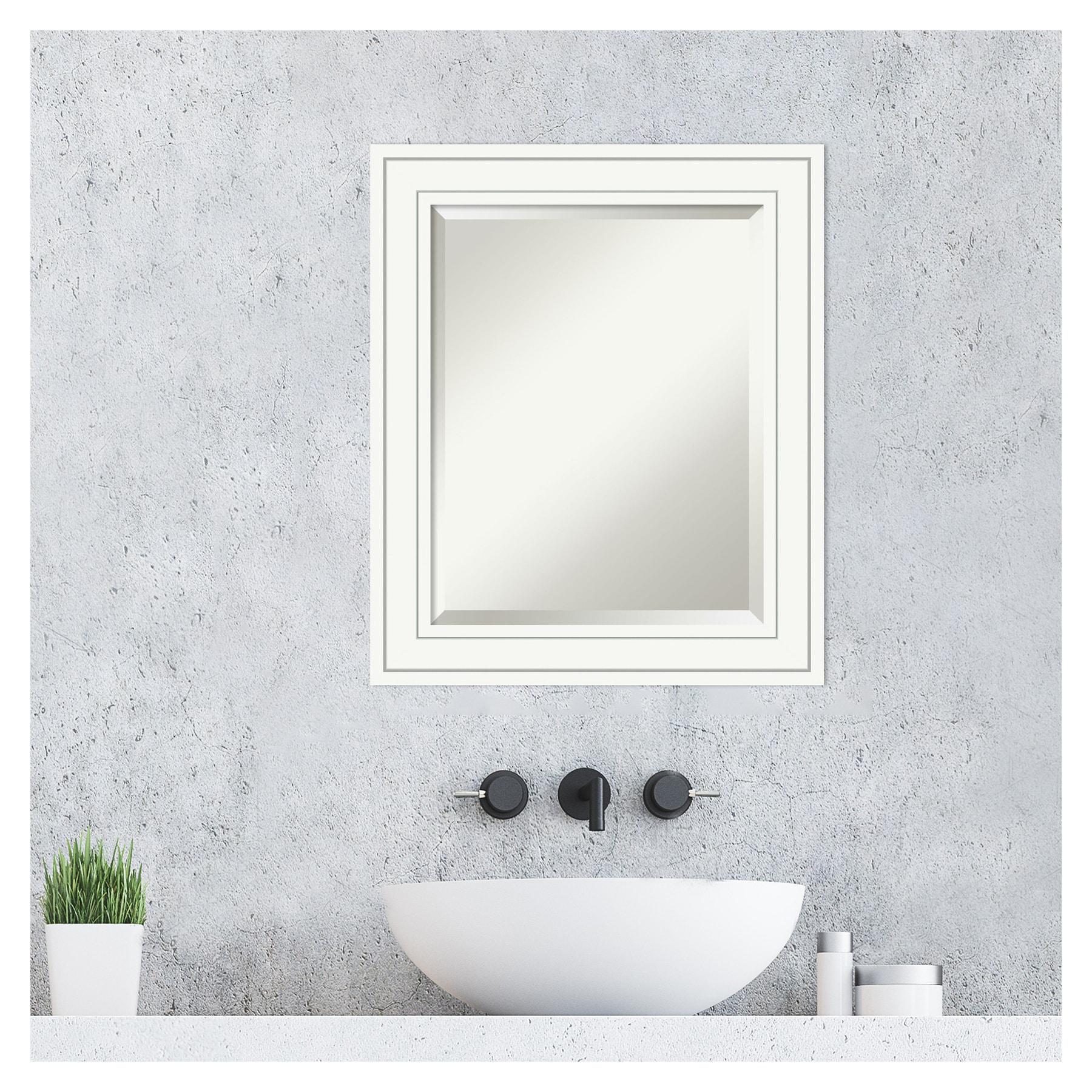 Amanti Art Beveled Wood Bathroom Wall Mirror - Craftsman White Frame Outer Size: 21 x 25 in
