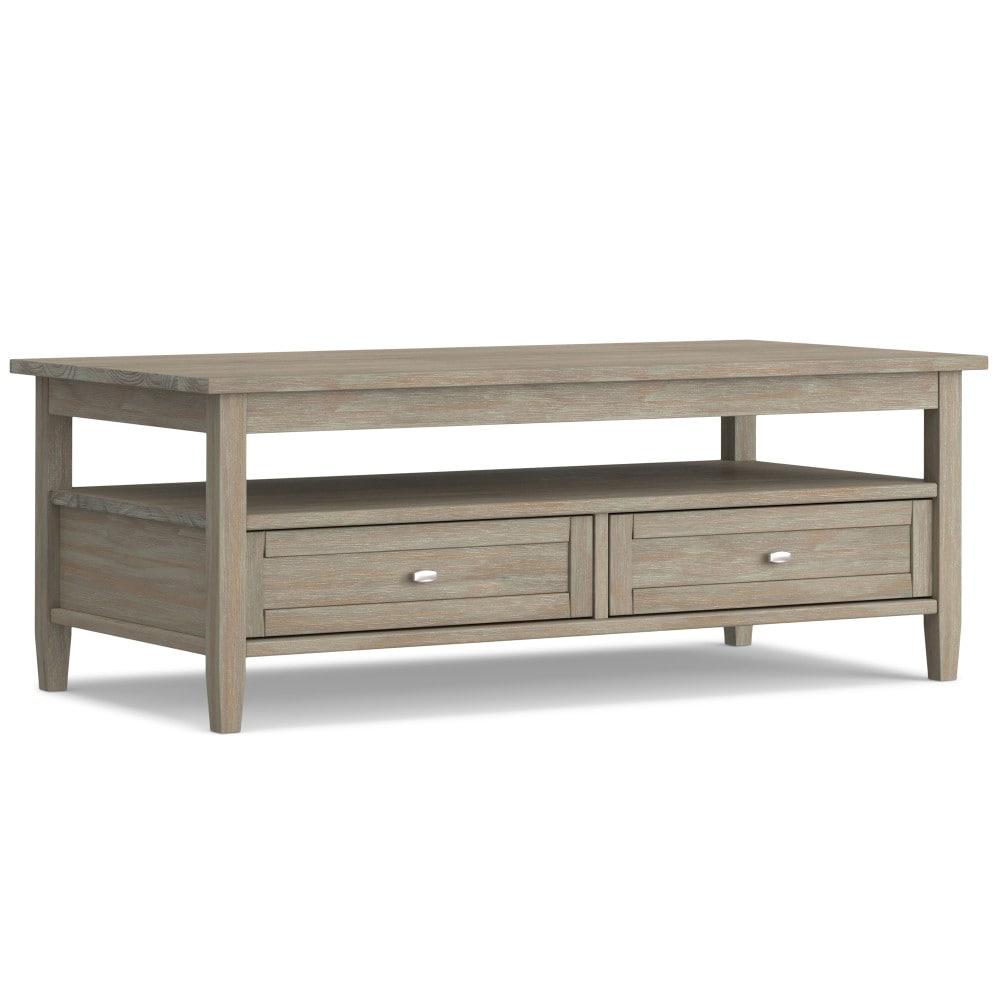 Simpli Home Warm Shaker 48"W Solid Wood Coffee Table with Two Storage Drawers and Open Shelf