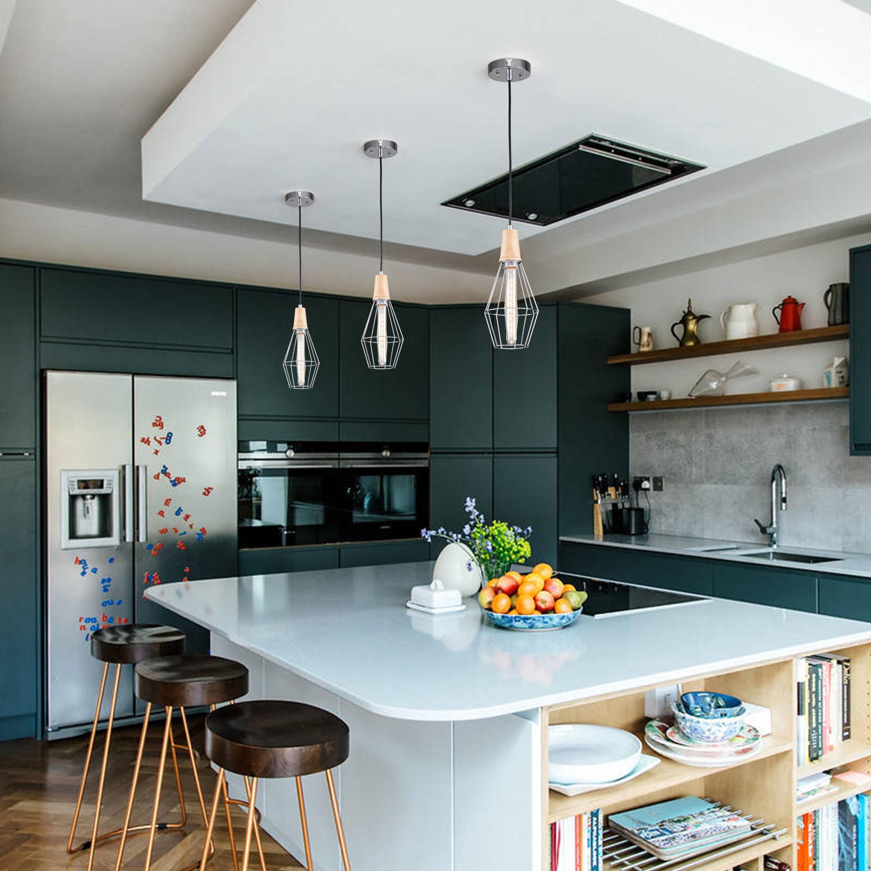 Coman 6"W Silver + Nature Wood Finish Dimmable & Adjustable Height Pendant Light Include T Bulb