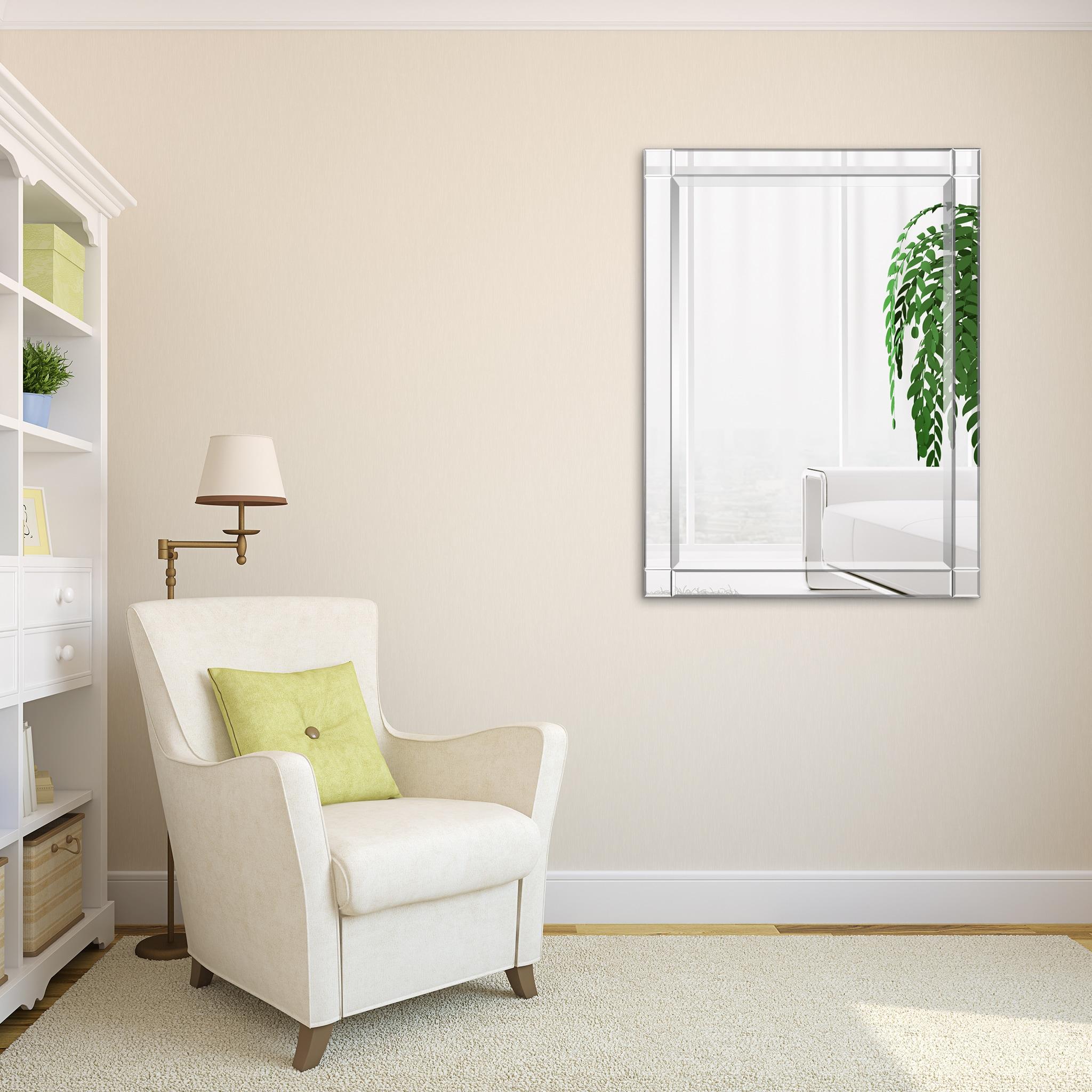 Empire Art Direct Moderno Squared Corner Beveled Rectangle Wall Mirror, Solid Wood Frame, 1"-Beveled Center Mirror, Ready to Hang - Clear 30 in. x 40