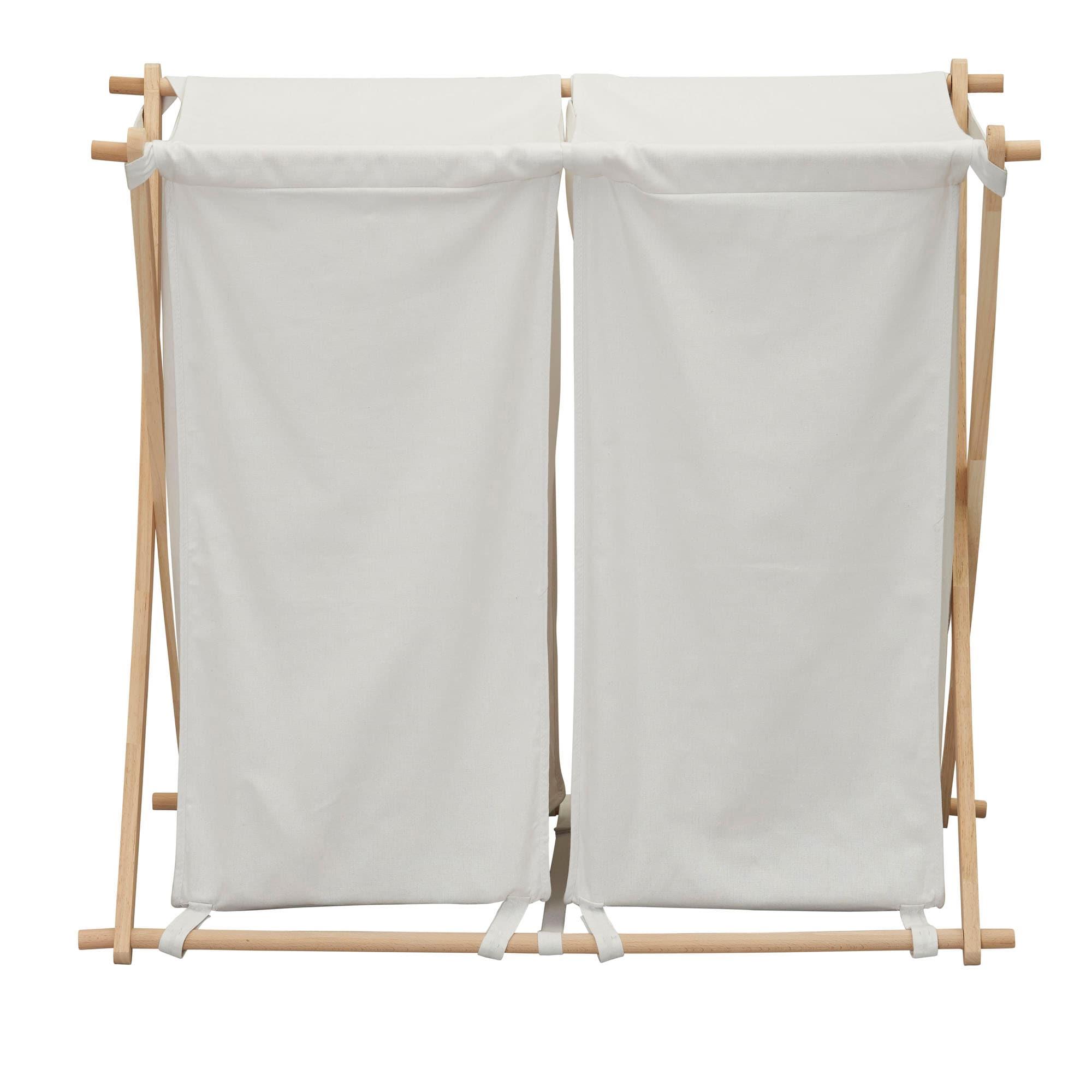 Household Essentials Wood X-Frame Double Sorter White: Removable Liner, 40 lb Capacity, Clothes Drying Rack