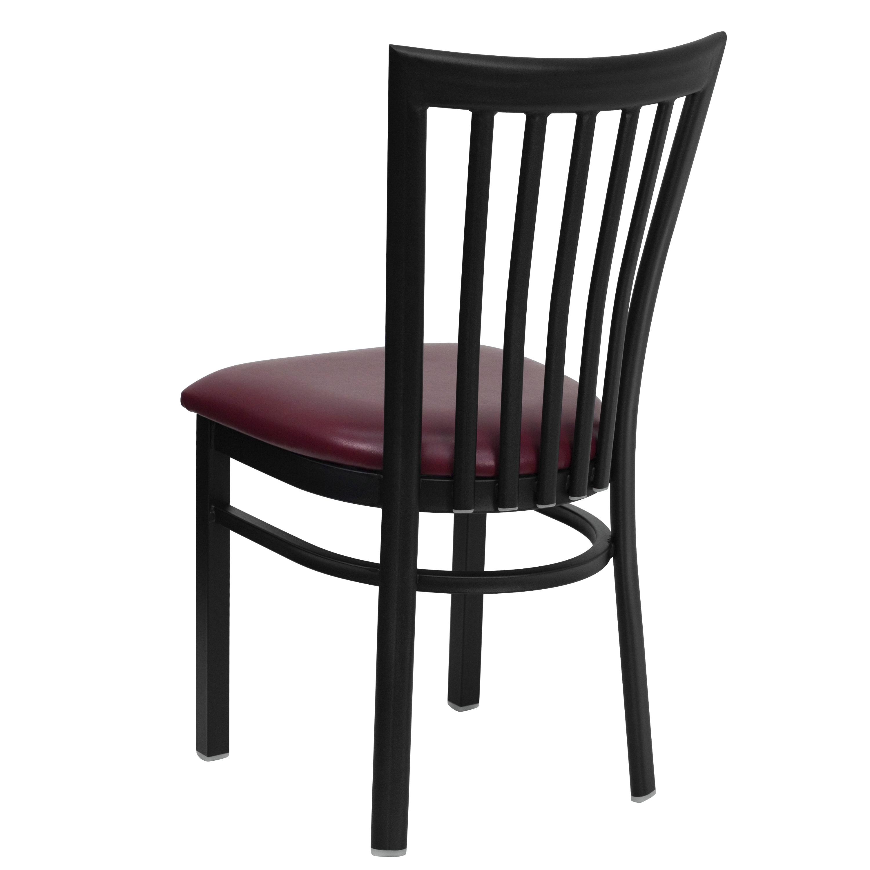 BizChair Black School House Back Metal Restaurant Chair - Burgundy Vinyl Seat