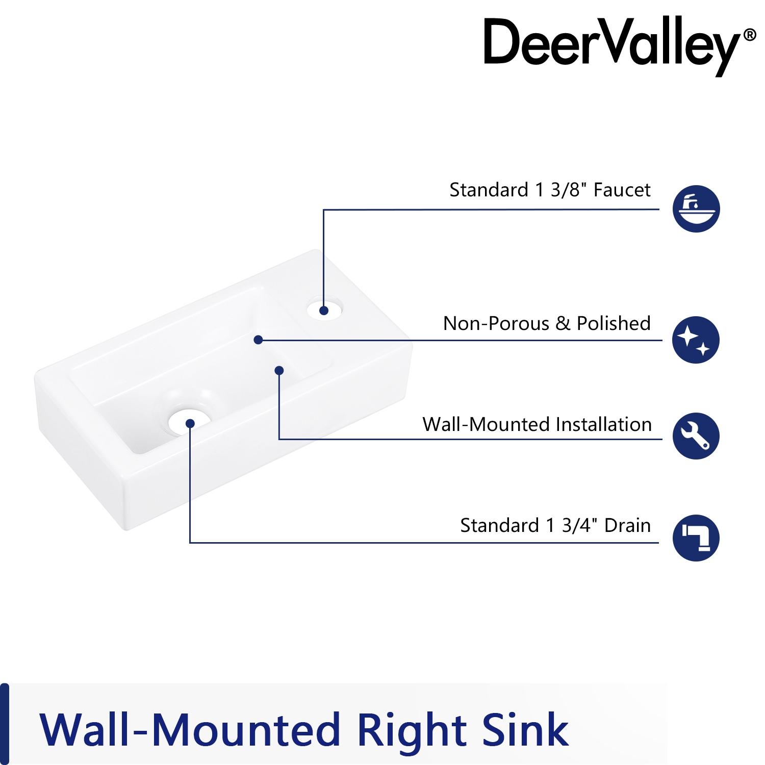 DeerValley DV-1V081R White Ceramic Rectangular 7'' Wall Mount Bathroom Sink