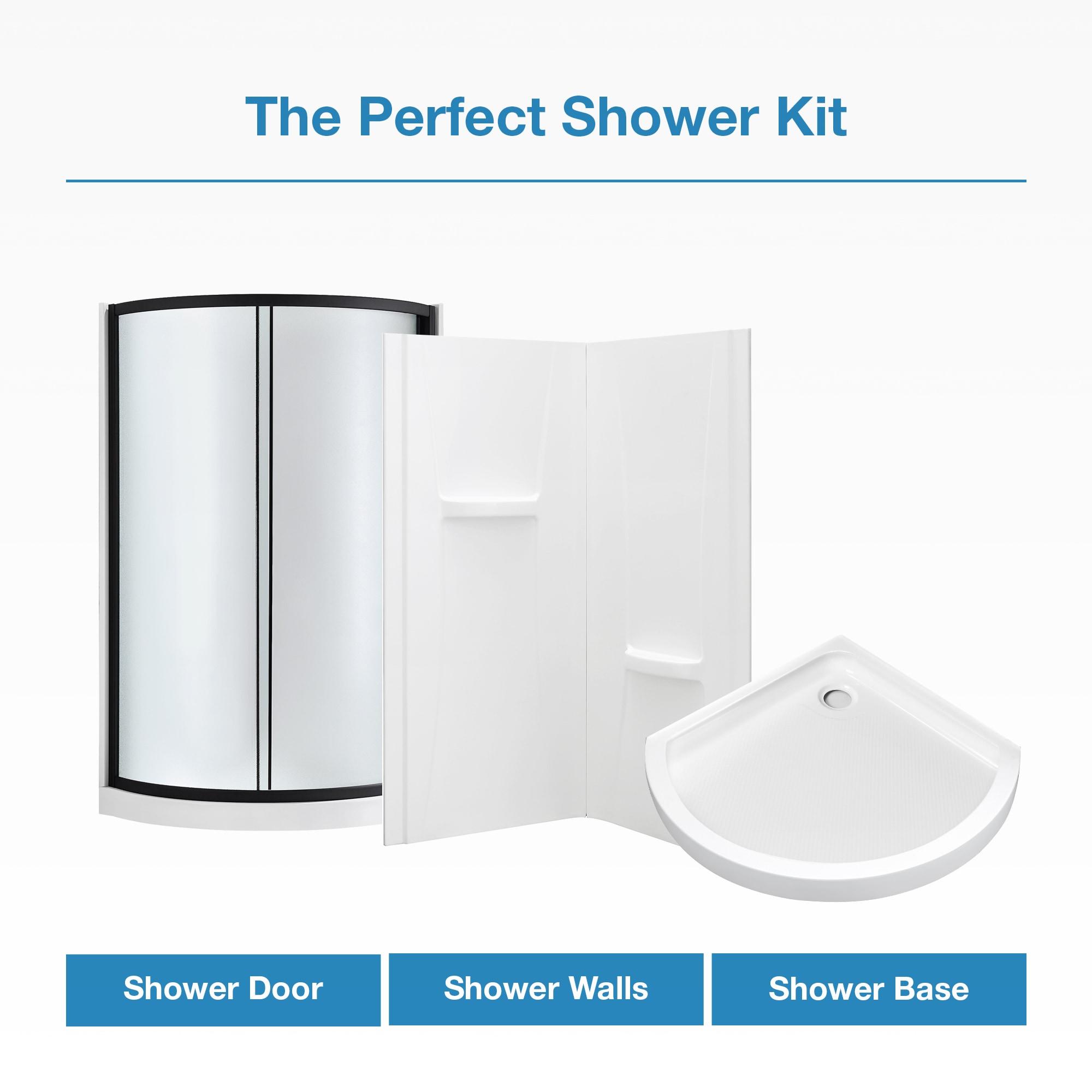 Ove Decors OVE Decors Breeze 35 in. Round Shower Kit w/ Frosted, Base, Wall 15SKA-BREF34-BLKAC