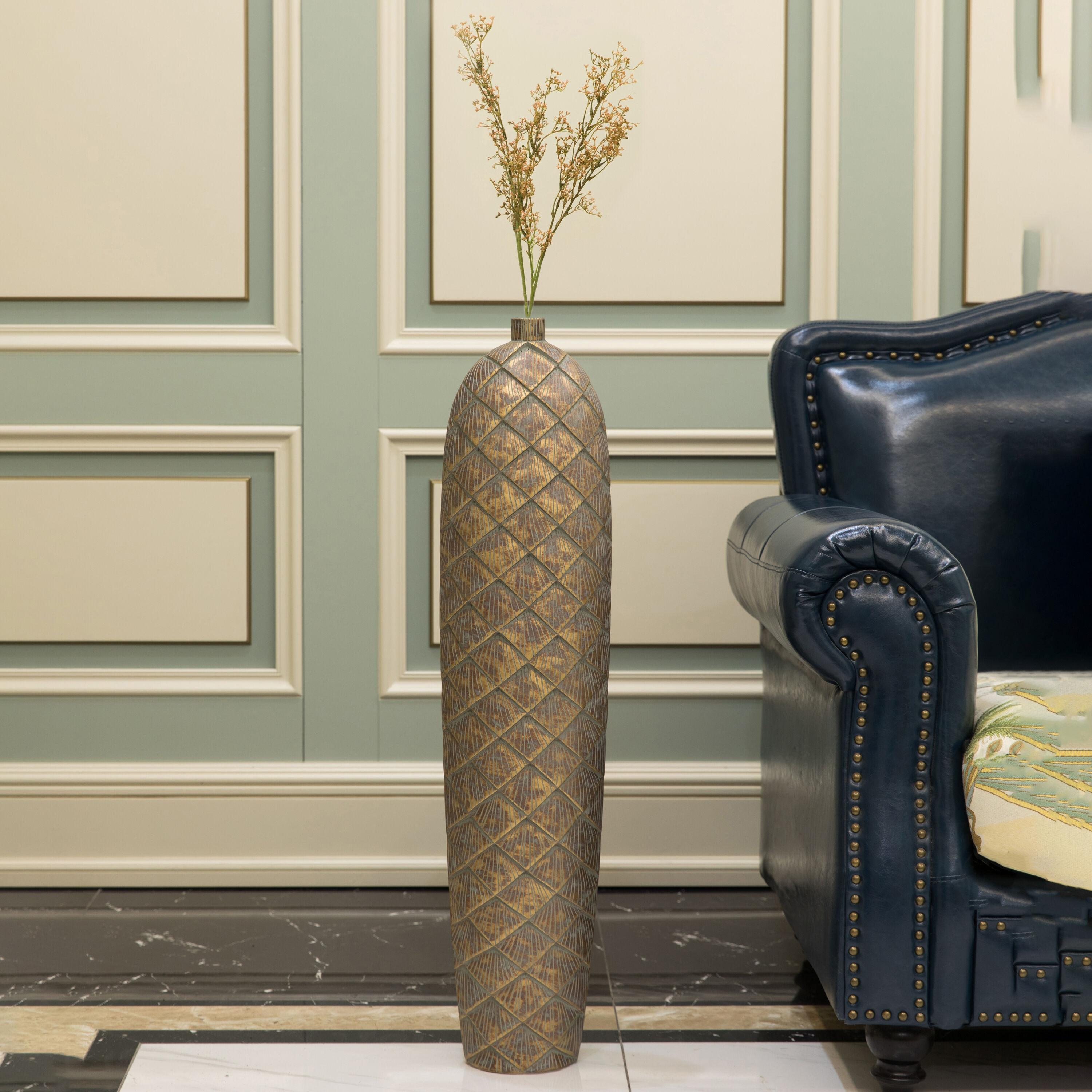 Uniquewise 37-inch-tall Cylinder Antique Floor Vase – Modern Living Room Decor - Ceramic Rustic Elegant Home Accent with Vintage Charm
