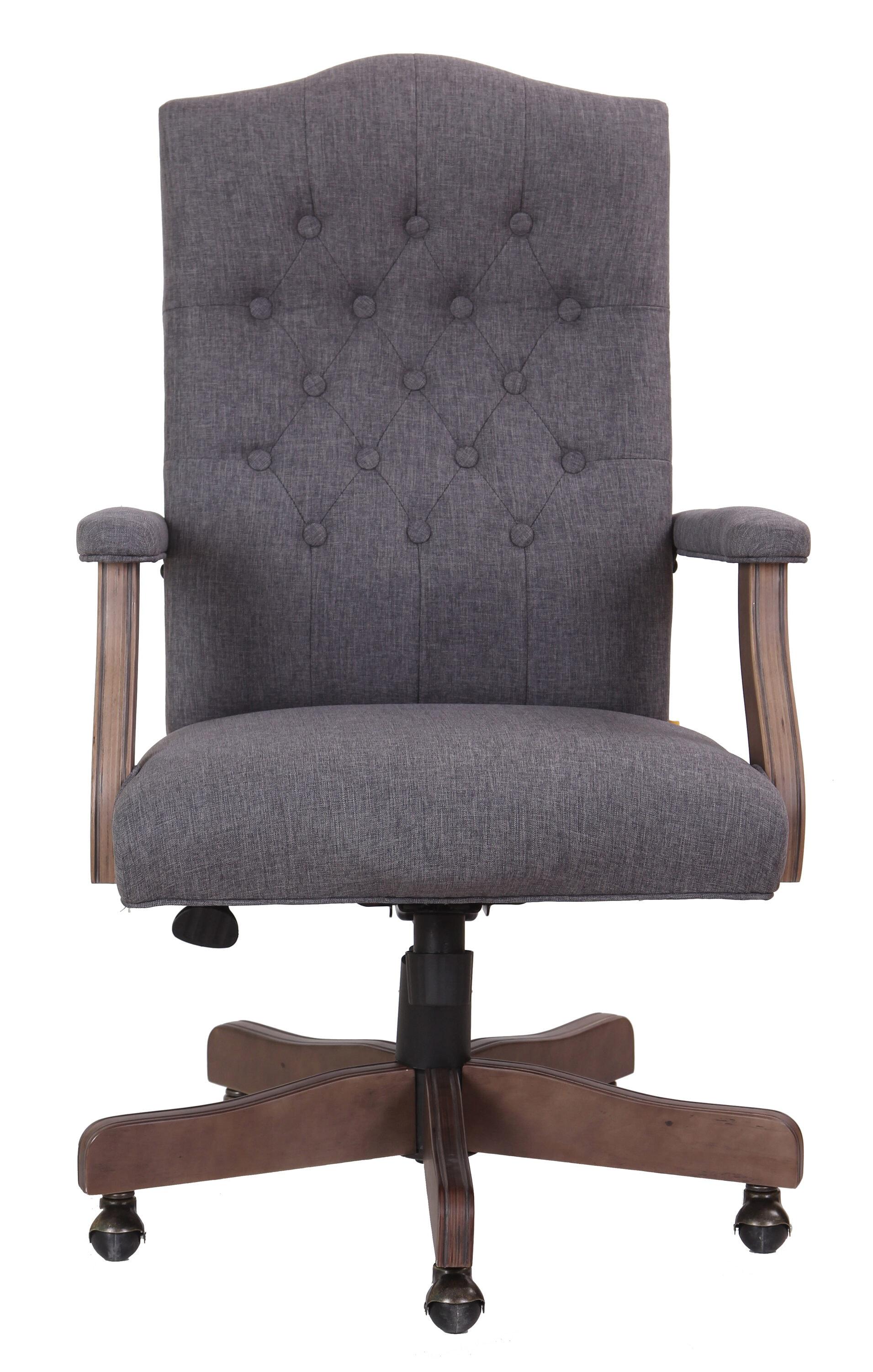 Traditional Executive Chair Slate Gray - Boss Office Products: Driftwood Base, Brass Castors, Pneumatic Lift