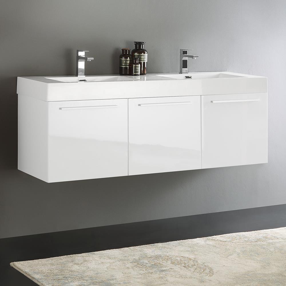Vista 60'' Wall Mounted Modern Double Bathroom Vanity with Acrylic Vanity Top