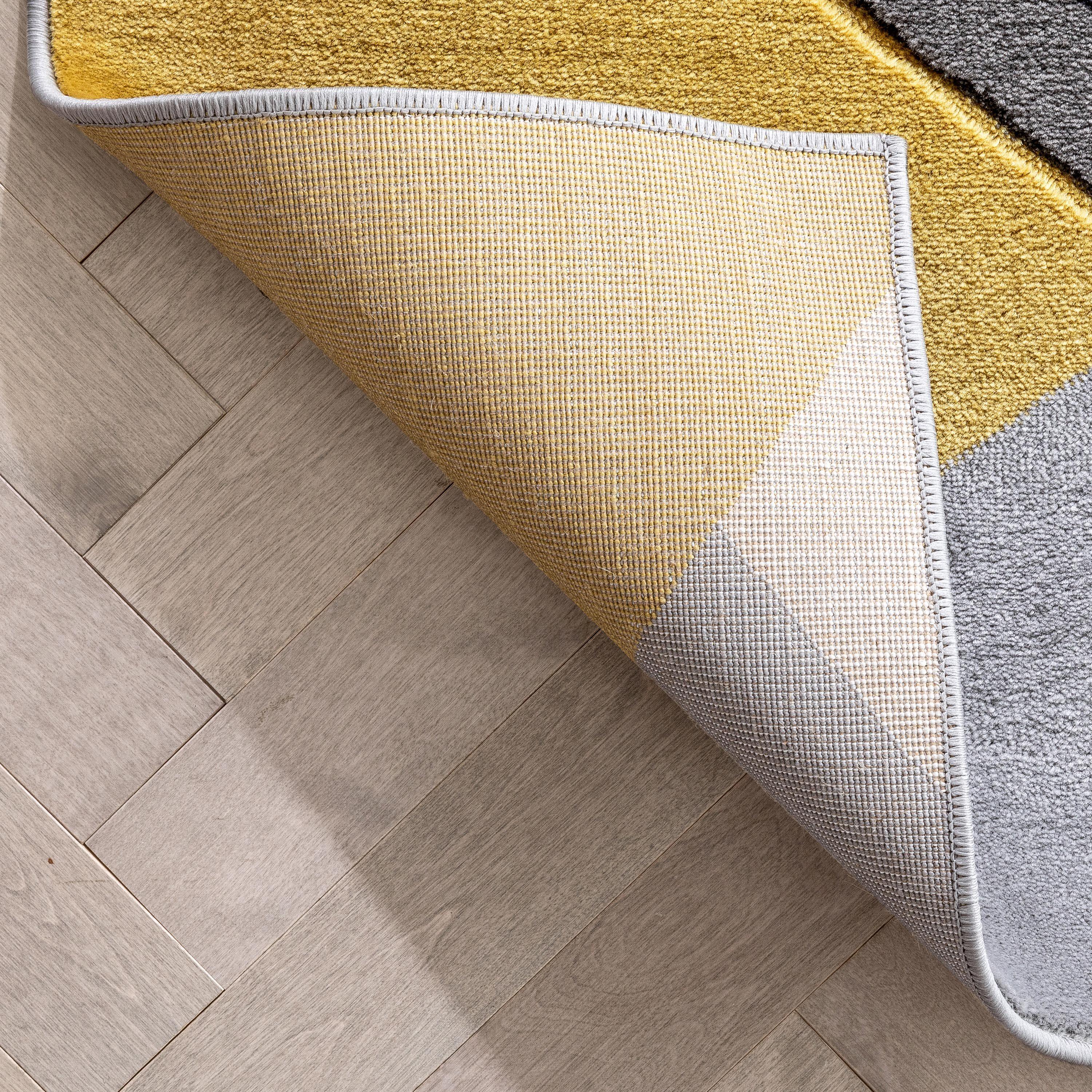 Markovich Gold Modern Geometric Stripes 3D Textured Rug