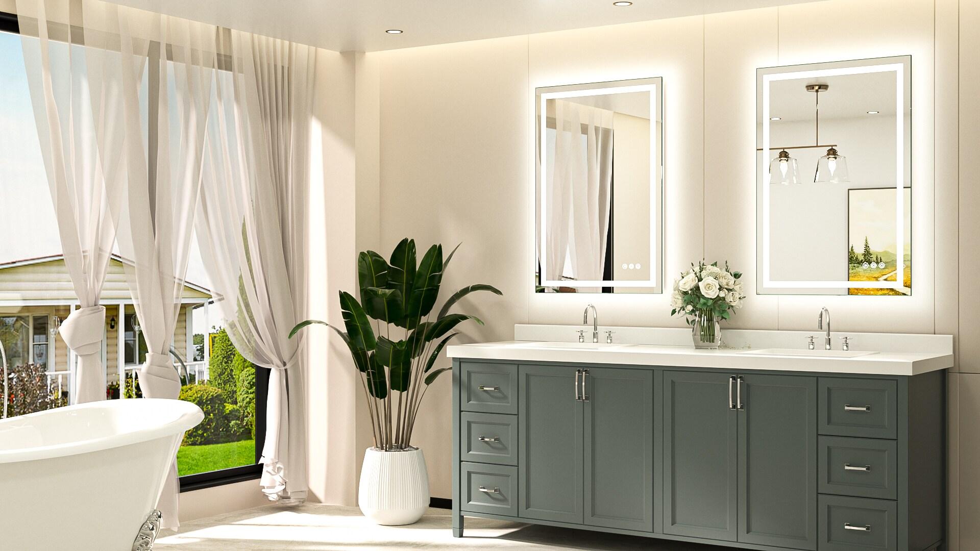 Keonjinn LED Bathroom Vanity Mirror, Front Light & Backlit, 3 Color Temperatures, Anti Fog, Double Lights Strips, 24"x32"