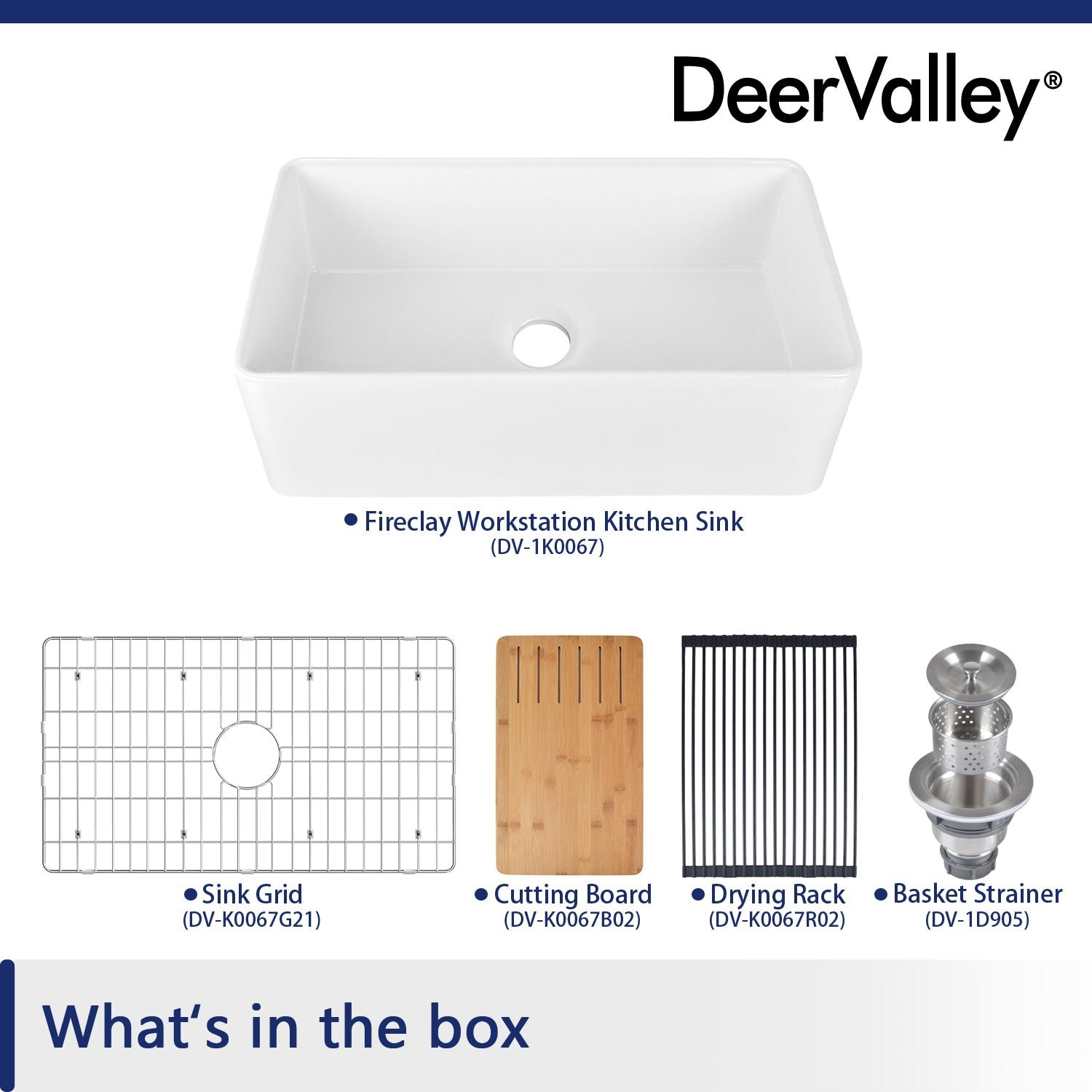 DeerValley 33" L X 20" W Single Basin Workstation Farmhouse Kitchen Sink With Sink Grid, Cutting Board And Dish-Drying Rack