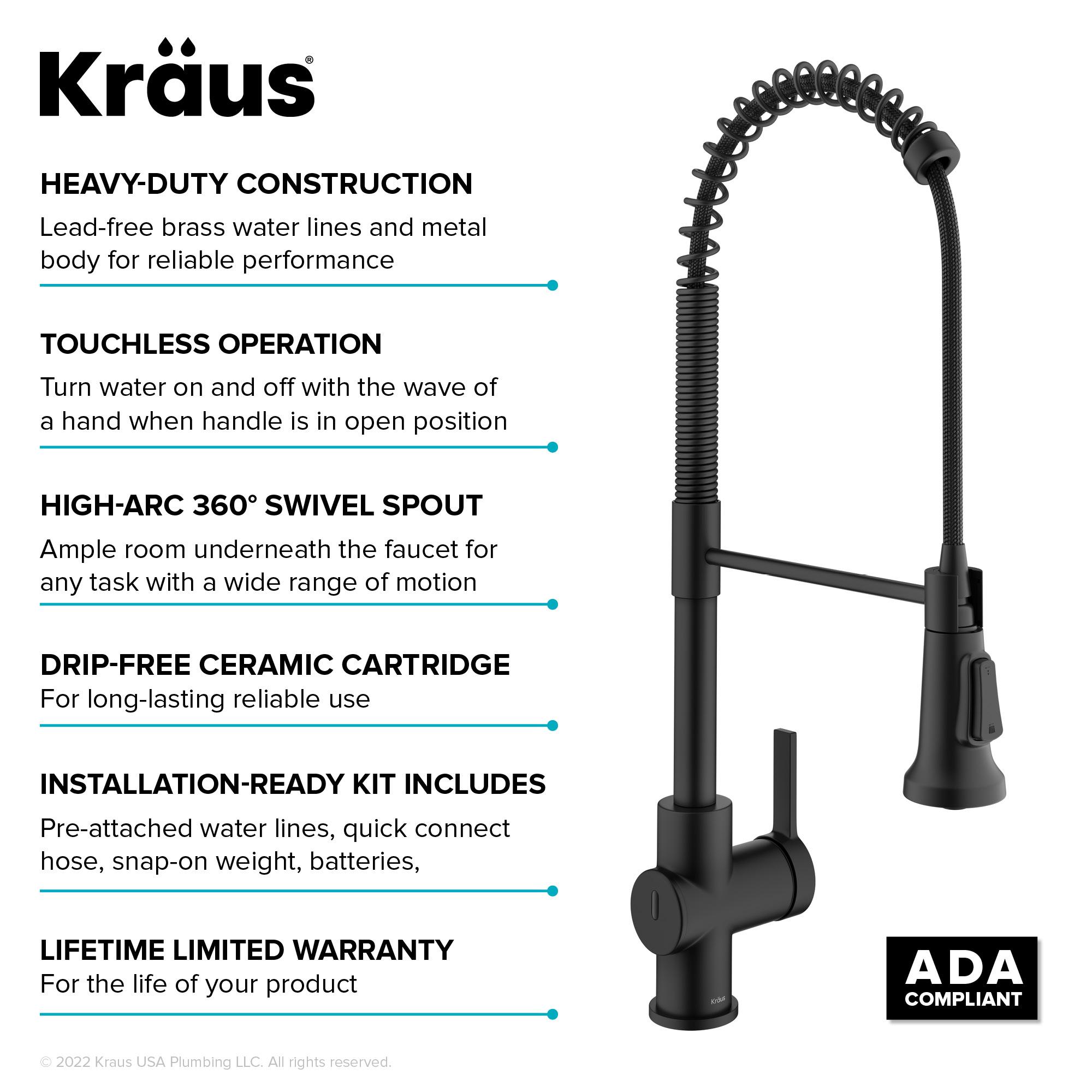 KRAUS Britt Touchless Sensor Commercial Single Handle Pull Down Kitchen Faucet