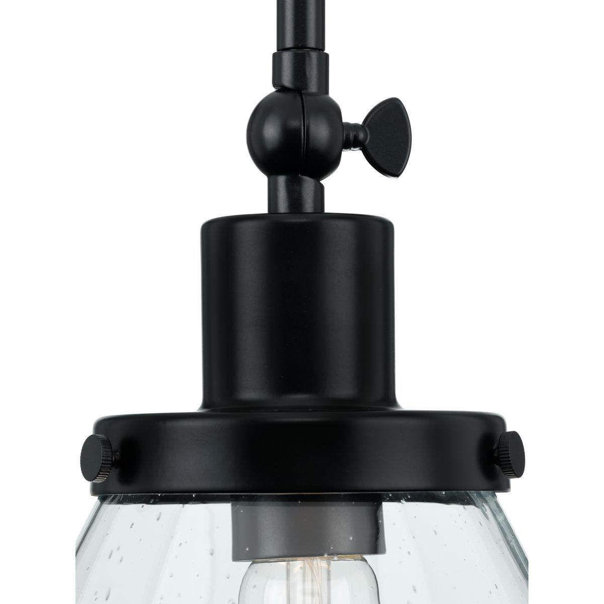 Progress Lighting Hinton 1-Light Industrial Pendant Light, Matte Black, Seeded Glass Shade