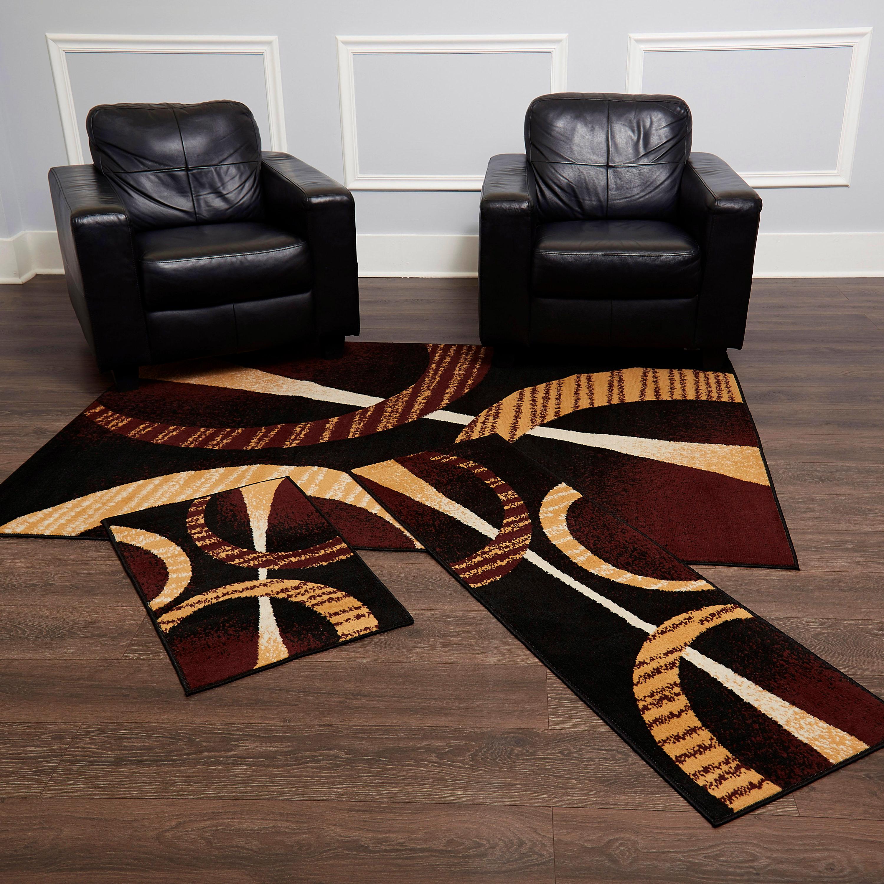 Home Dynamix Ariana Arcata Contemporary Bold Abstract Graphic Area Rug, Black/Brown, 3-Piece Set