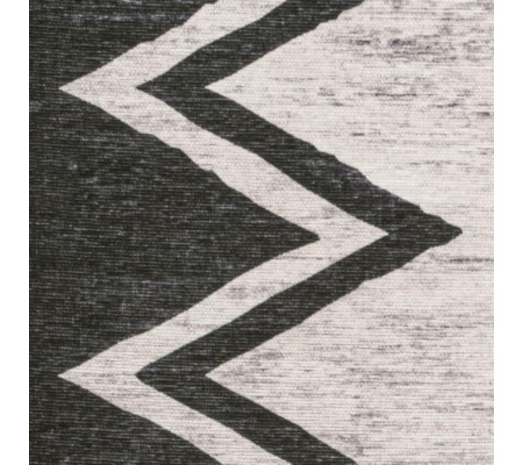 3' x 5' Siksak Modern Chevron Border Machine-Washable Area Rug, Ivory/Black - JONATHAN Y