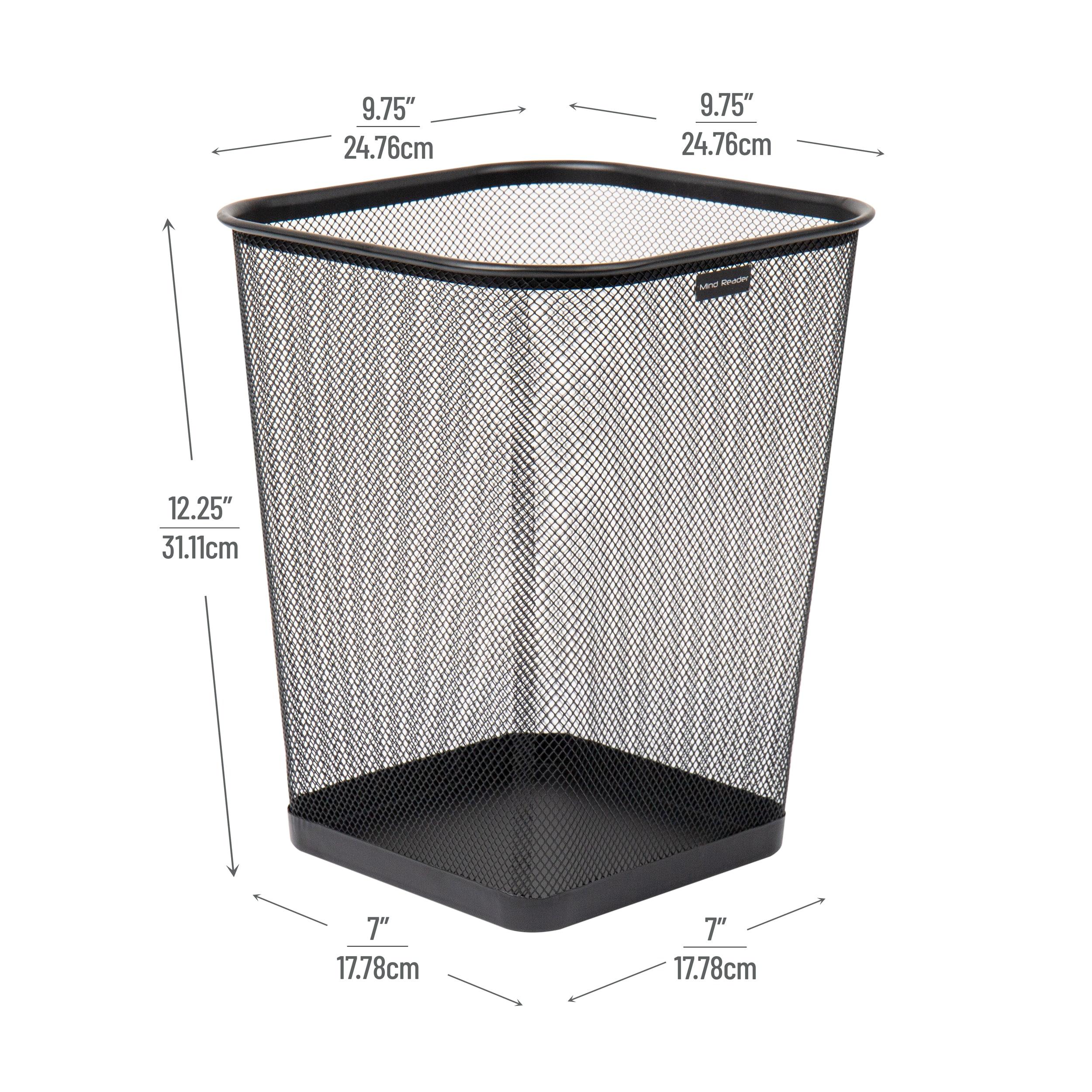 Mesh Trash Can, Waste Paper Basket, Square, Office, Metal Mesh, 9.75"L x 9.75"W x 12.25"H, 2-Pack