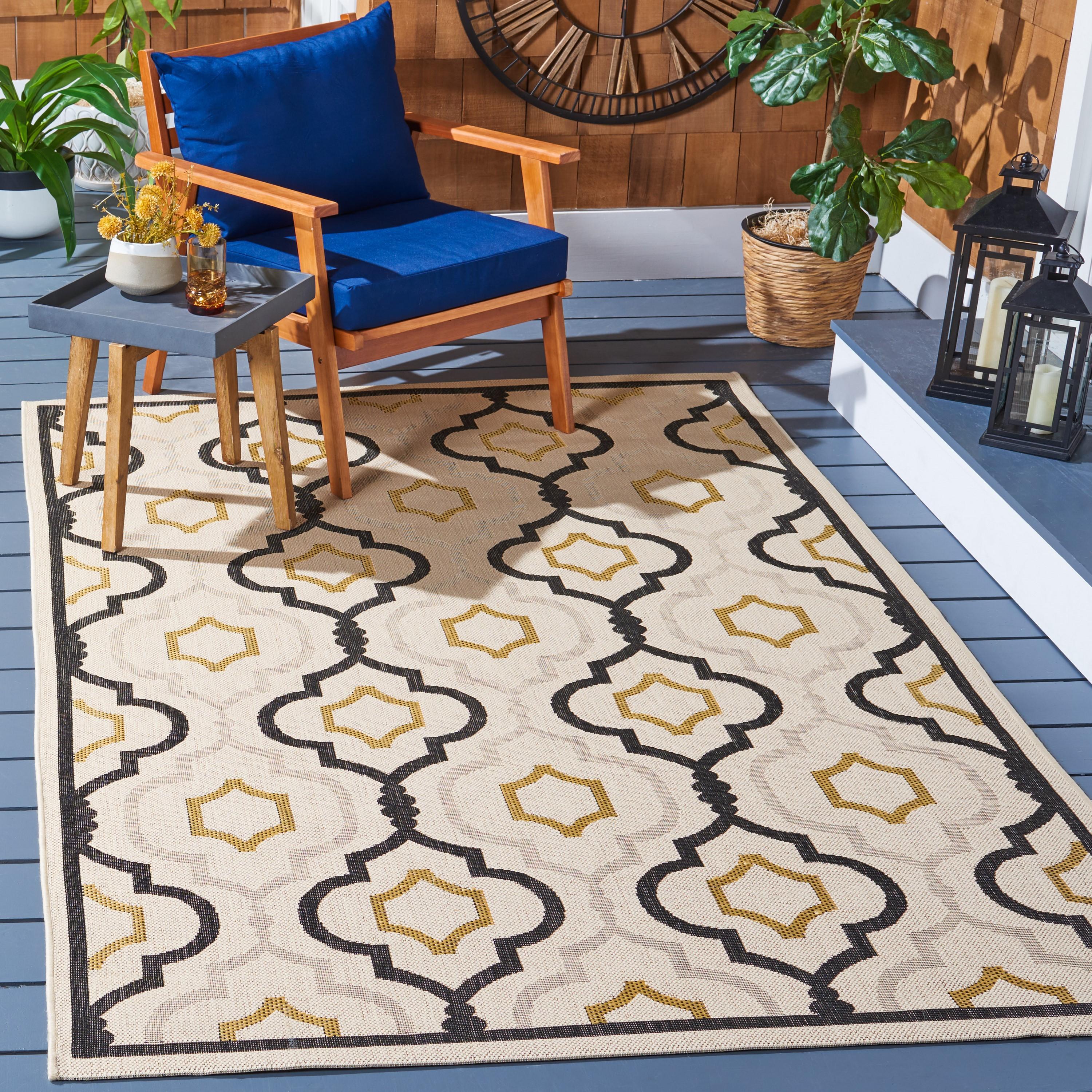 Courtyard CY7938 Power Loomed Indoor and Outdoor Accent Rug - Beige/Black - 2'7"x5' - Safavieh