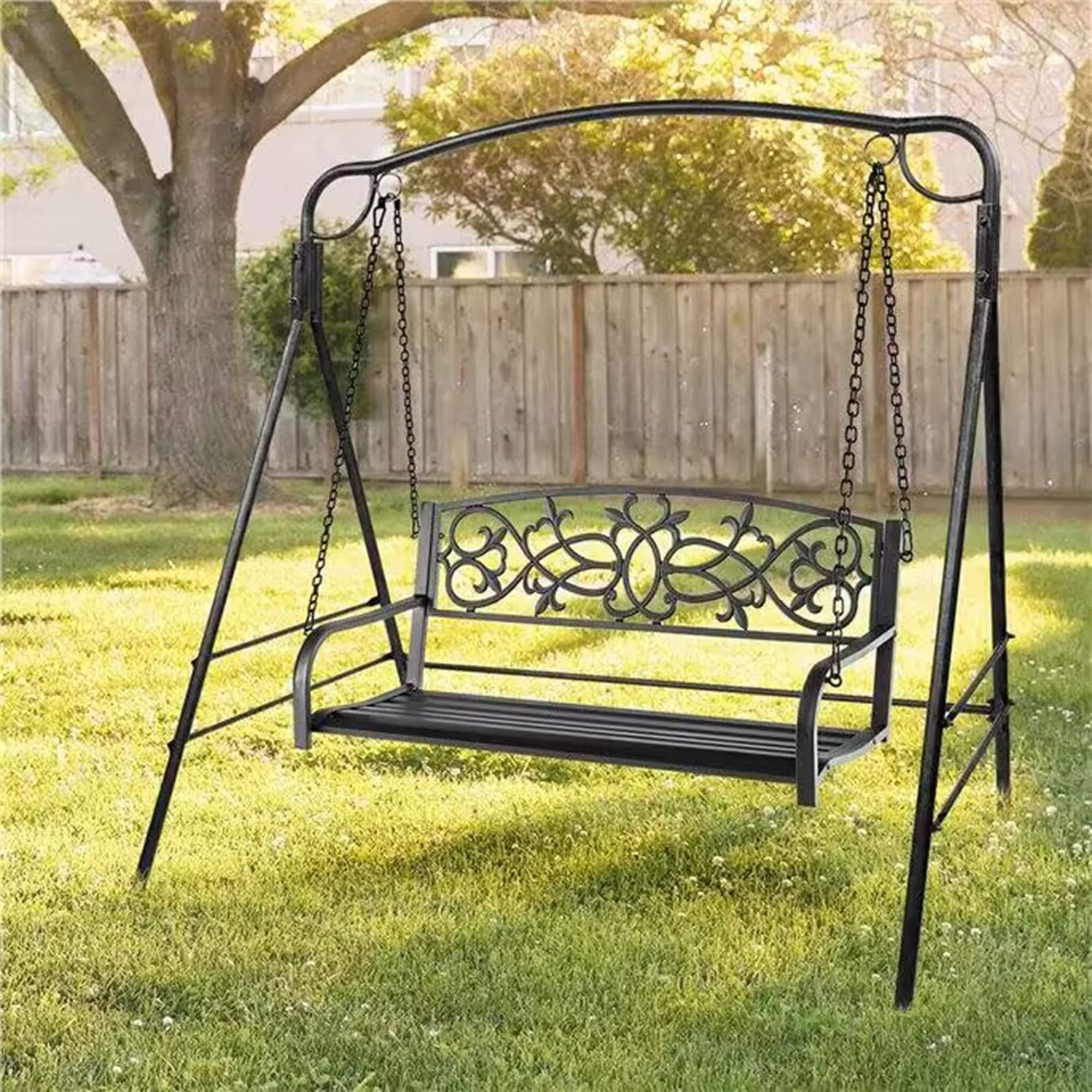 Kadyn Patio Swings for Porch,Comfortable Porch Swings,2-Person Outdoor Porch Metal Hanging Swing Chair with Sturdy Chains-Black