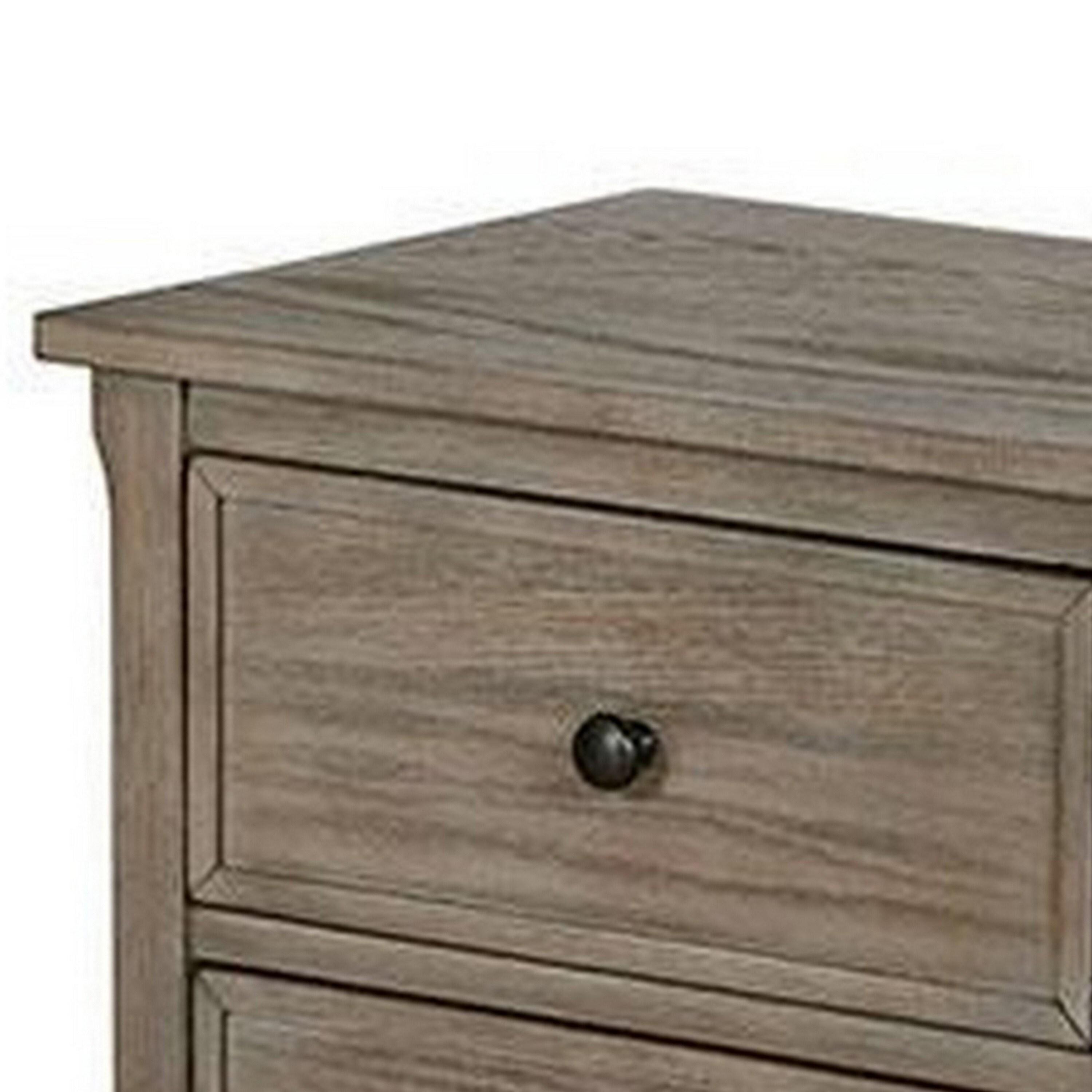 2 Drawers Wooden Nightstand with Round Knobs, Gray