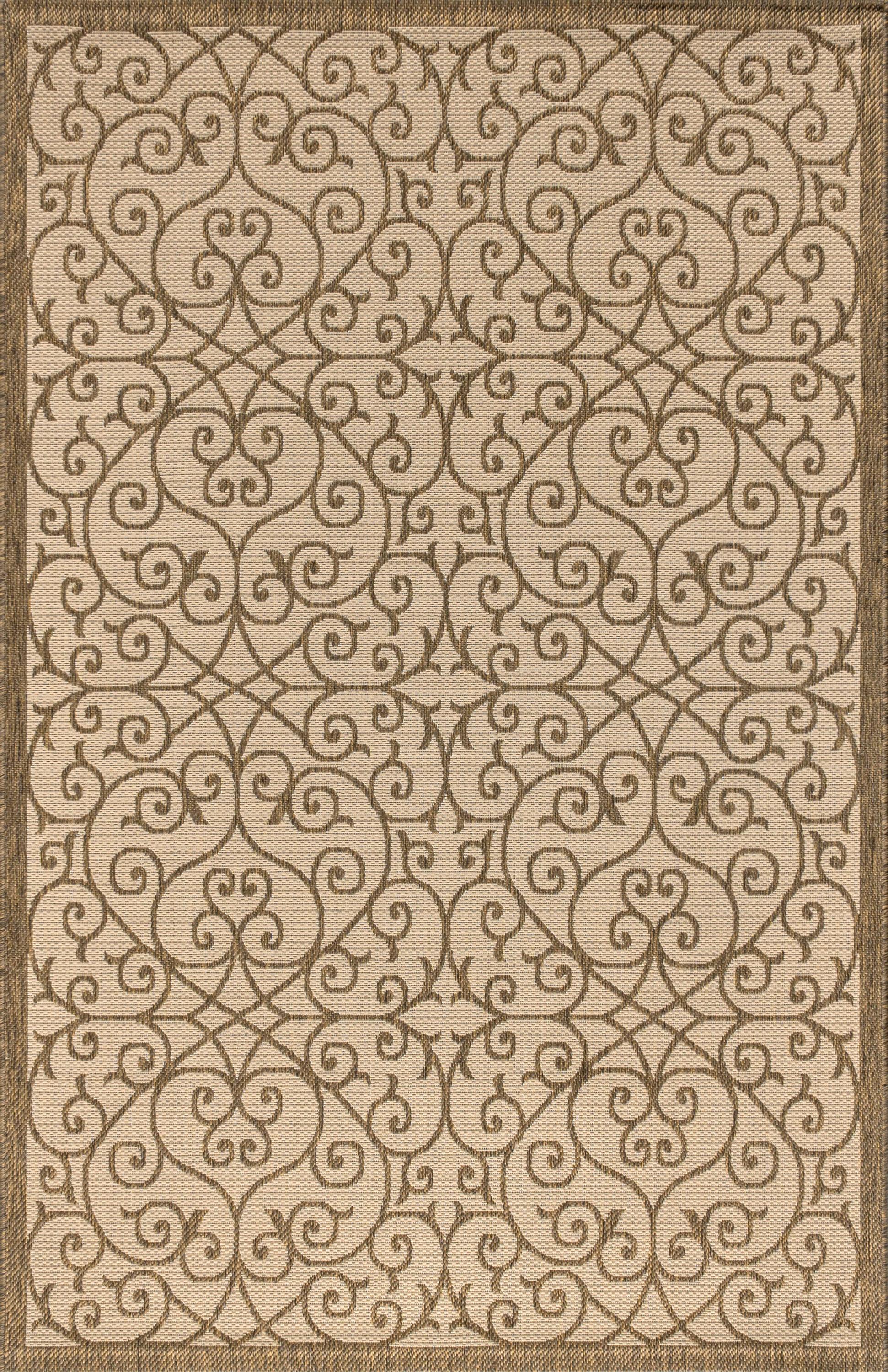8'x10' Madrid Vintage Filigree Textured Weave Indoor/Outdoor Area Rug, Beige/Brown - JONATHAN Y