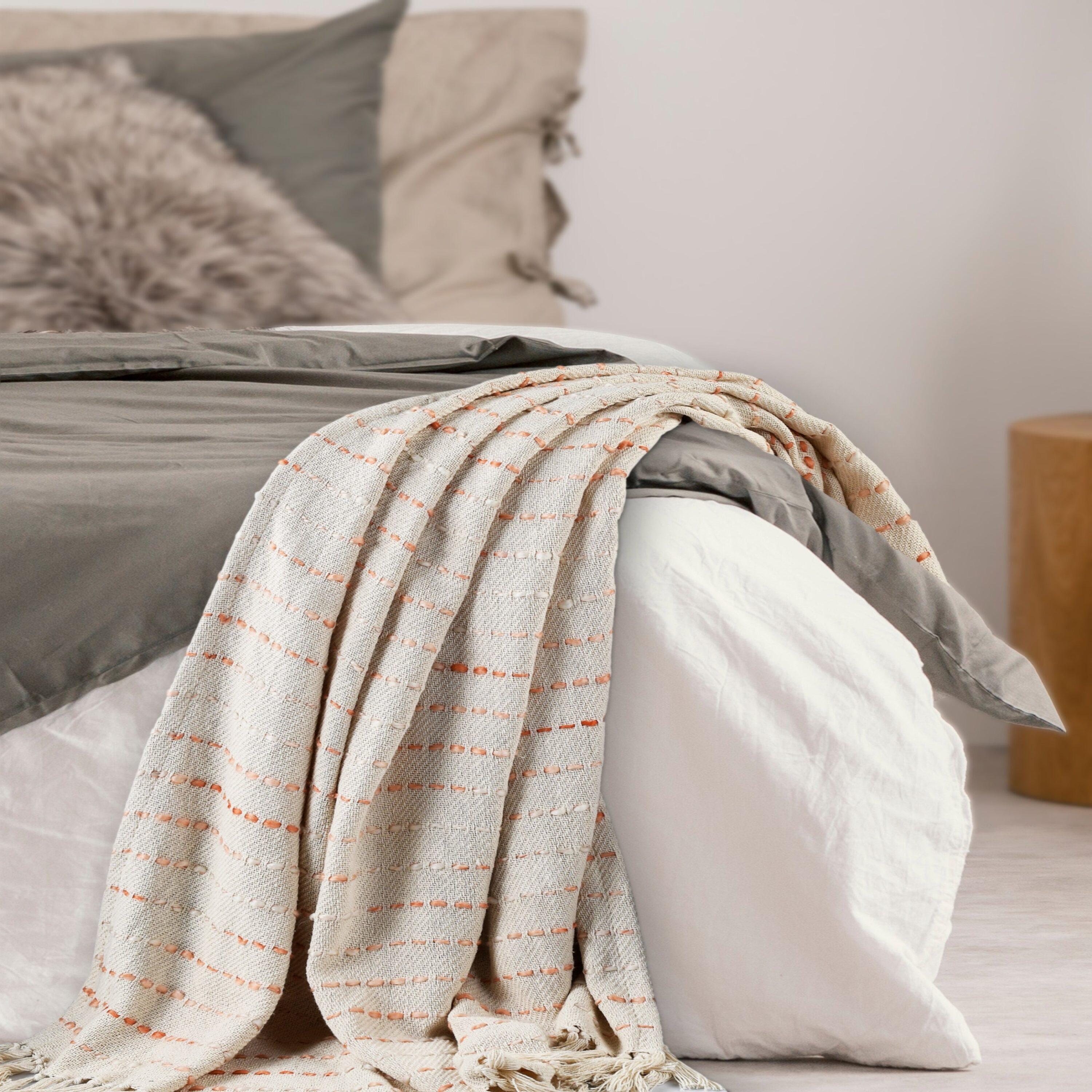 Deep Ombre Striped Handmade Woven Throw Blanket with Fringe