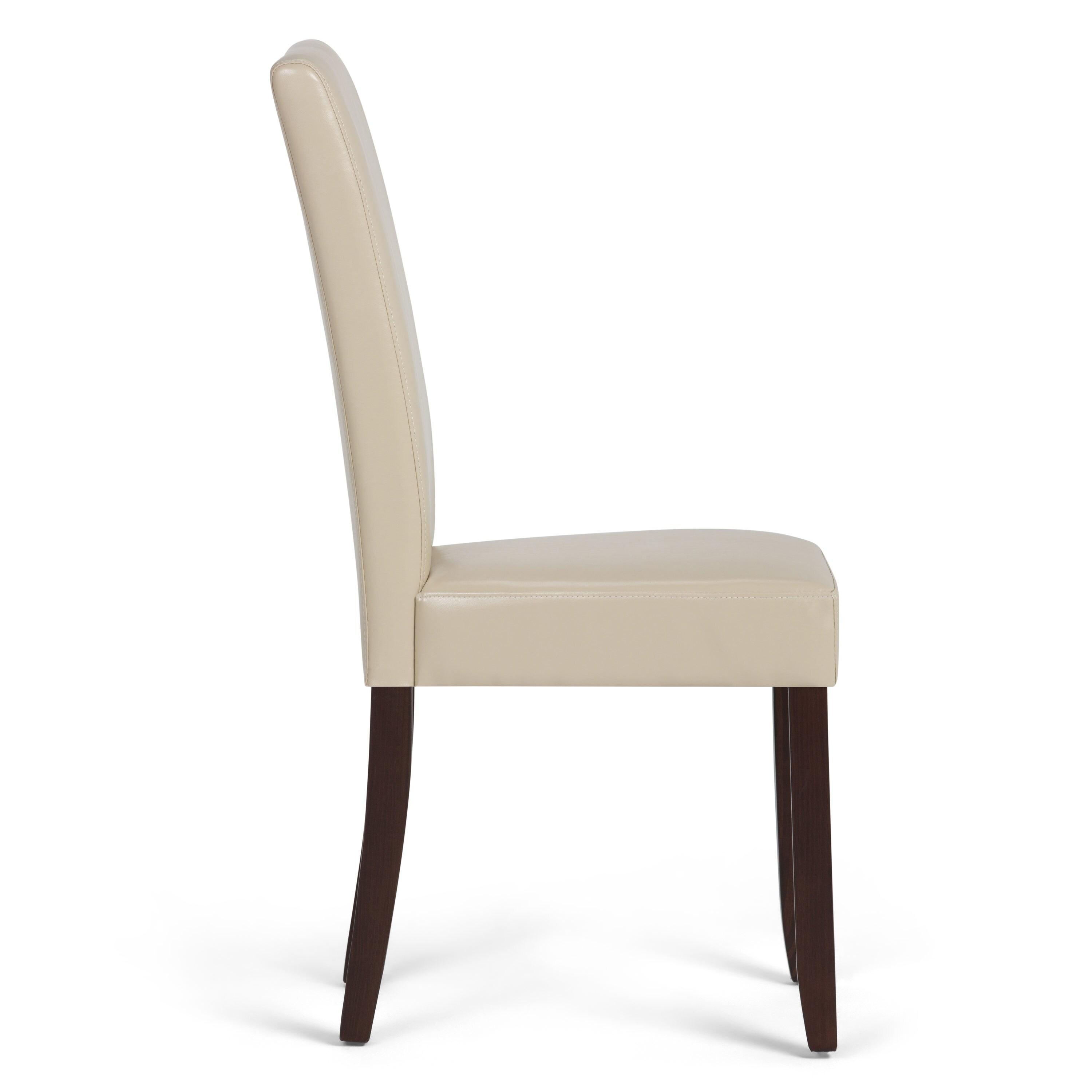 Simpli Home Acadian Transitional Parson Dining Chair (Set of 2) in Satin Cream Faux Leather