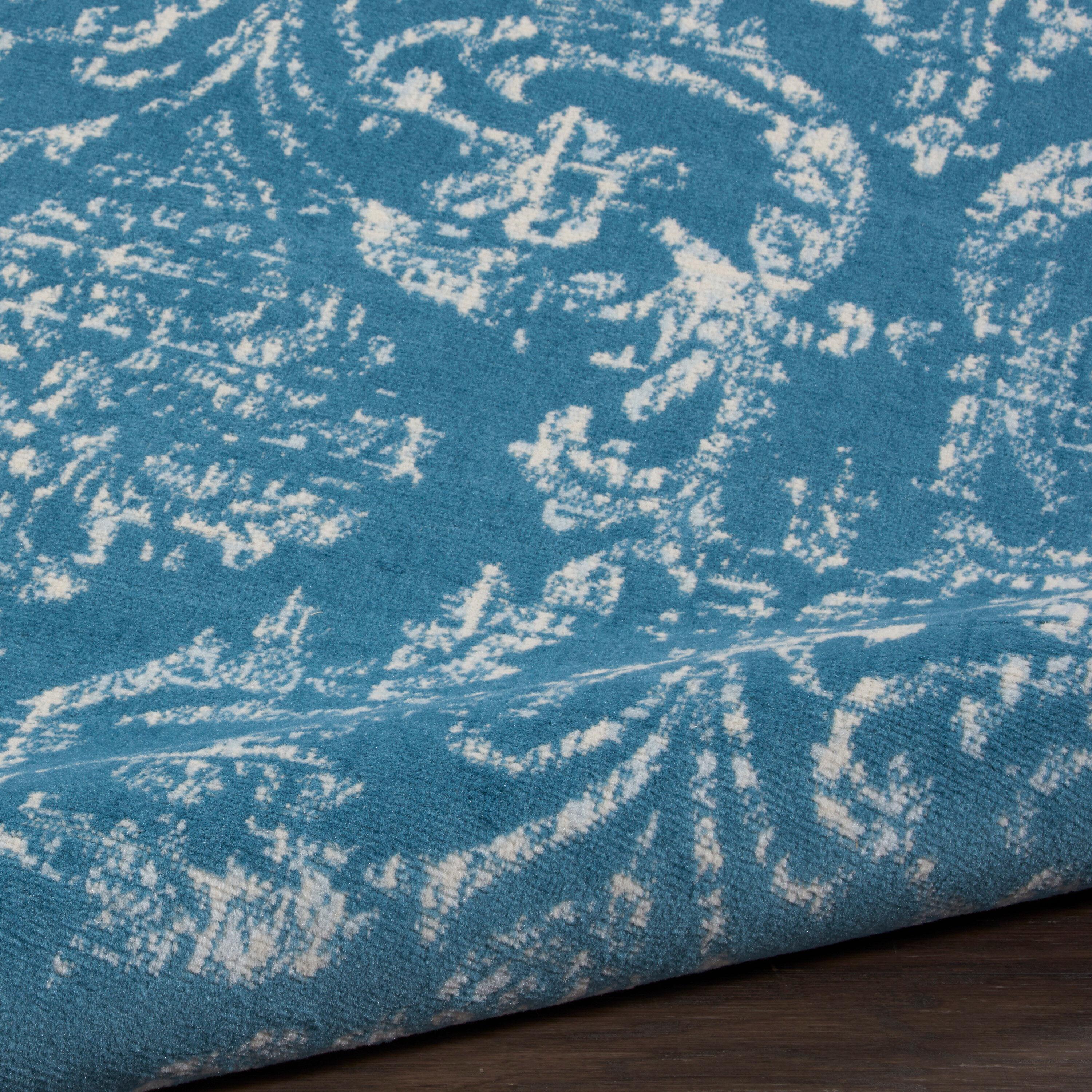 Nourison Jubilant 5'3" x ROUND (5' Round) Blue Area Rug Farmhouse Vintage Damask by Nourison