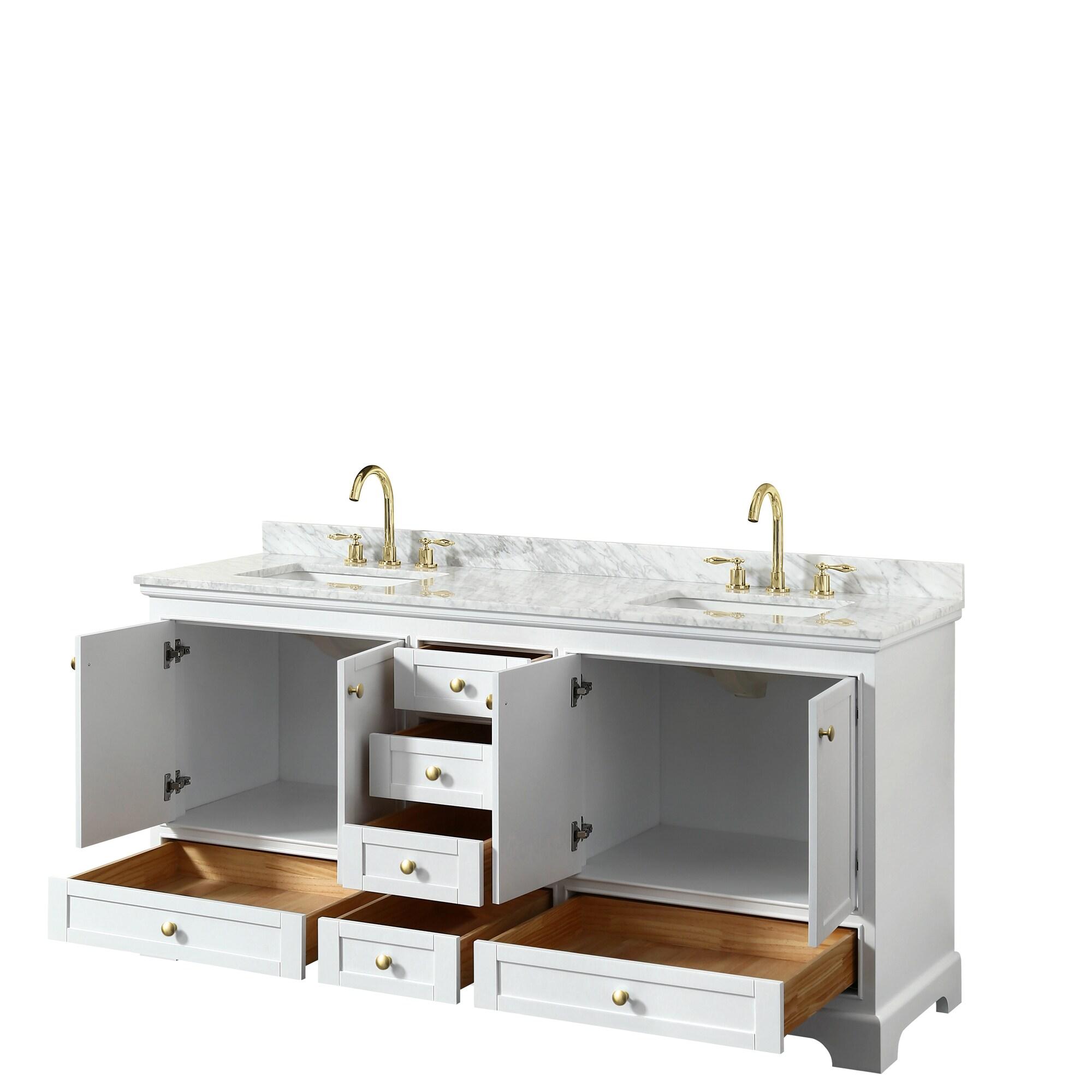 Wyndham Collection Deborah 72" Plywood Double Bathroom Vanity in White/Gold