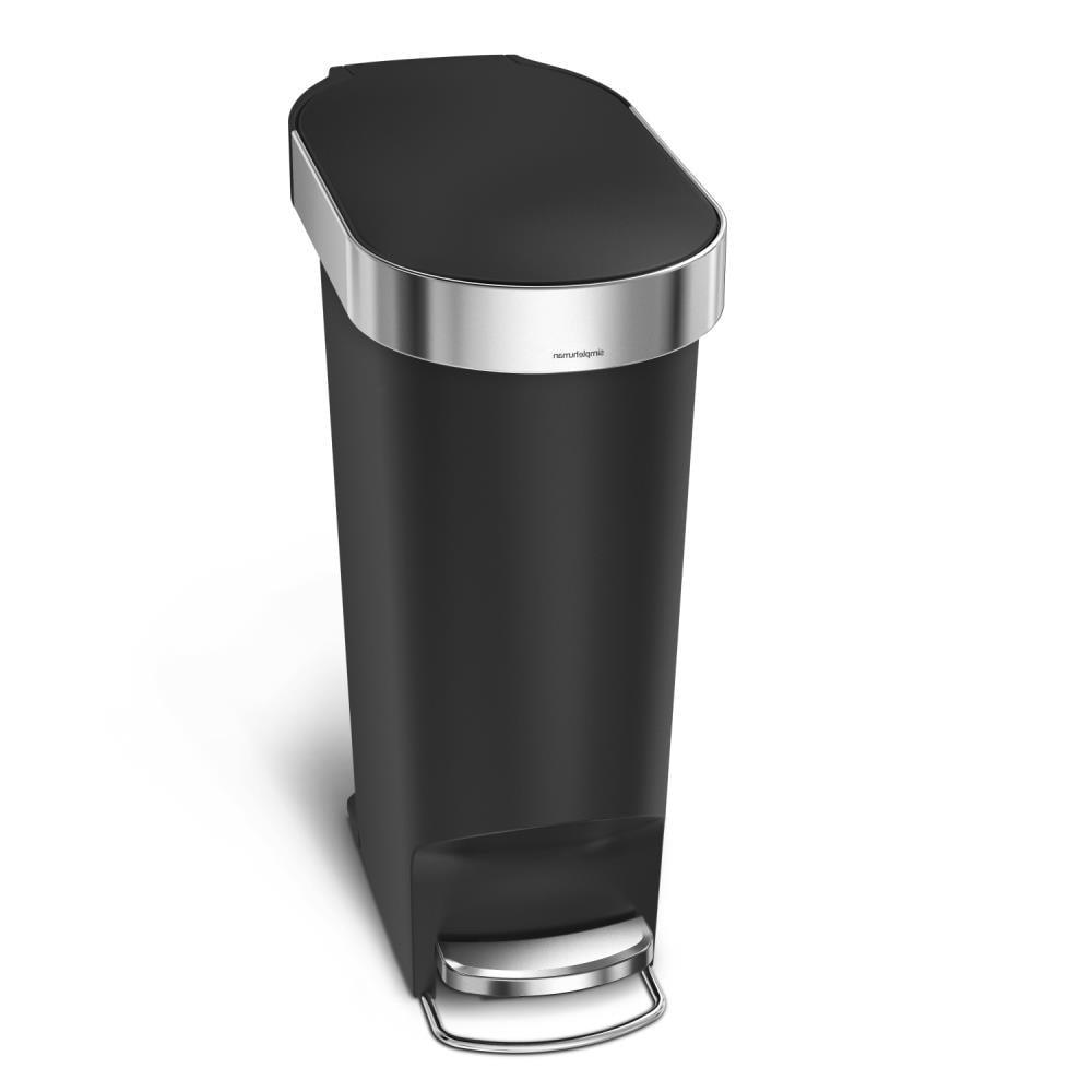 simplehuman 40L Slim Liner Rim Kitchen Step Trash Can Black Plastic: 10 Gallon Indoor Garbage Can, Spot Clean, 24.3" Height