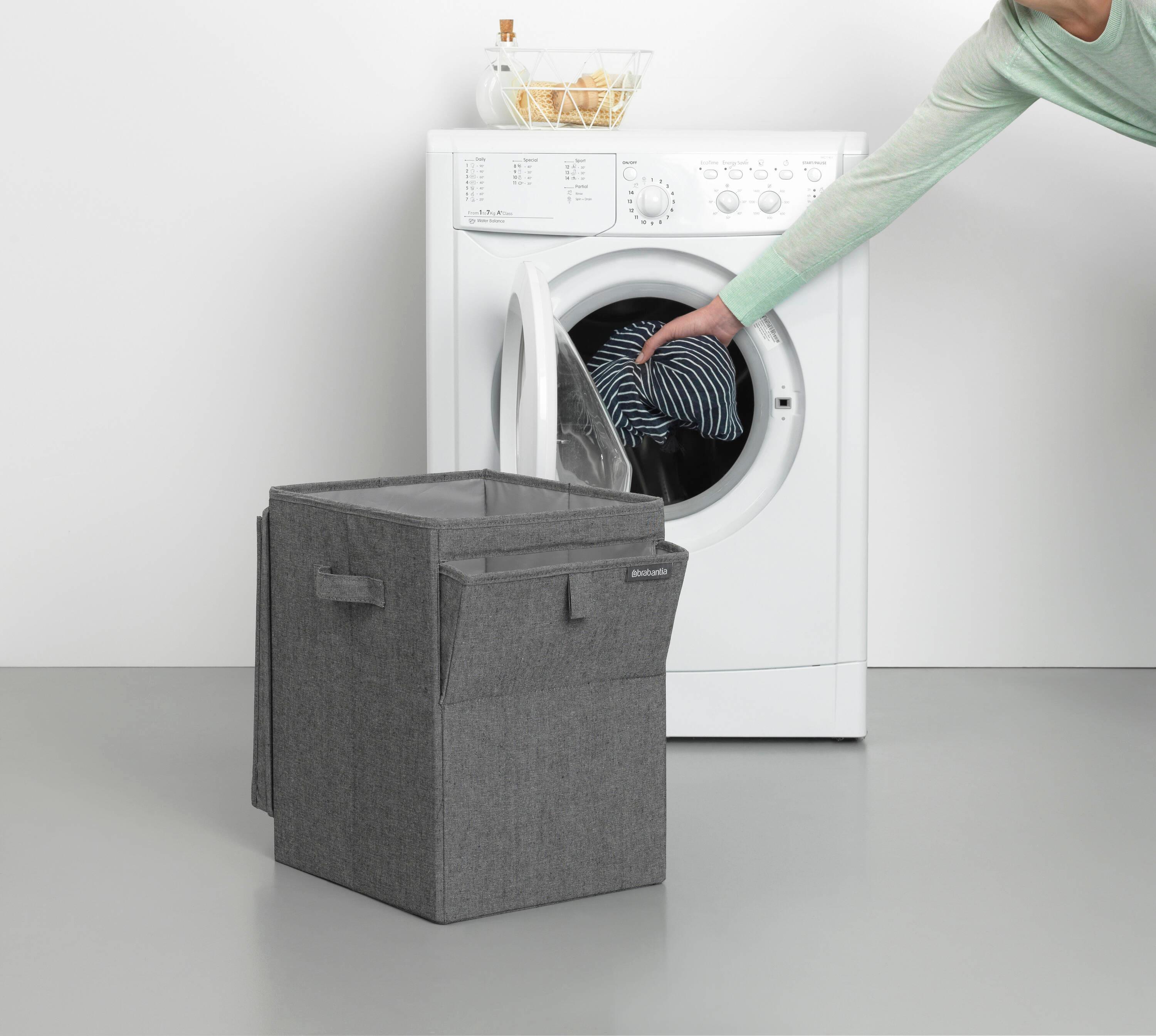 Gray Cotton Polyester Stackable Rectangular Laundry Hamper with Lid