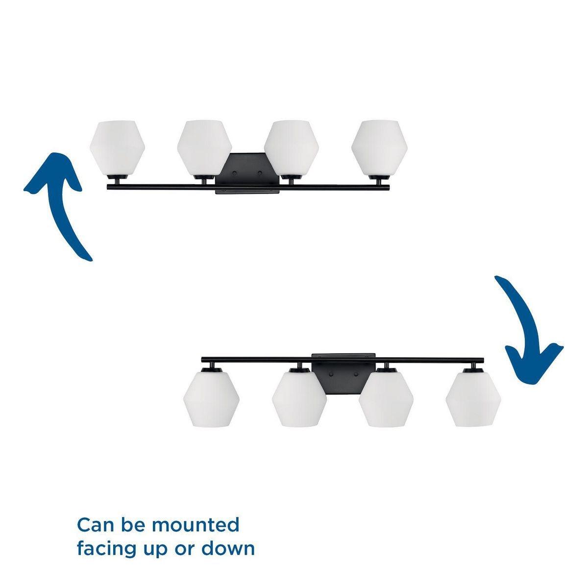 Progress Lighting Copeland 4-Light Vanity Light, Matte Black, Opal Glass Shades