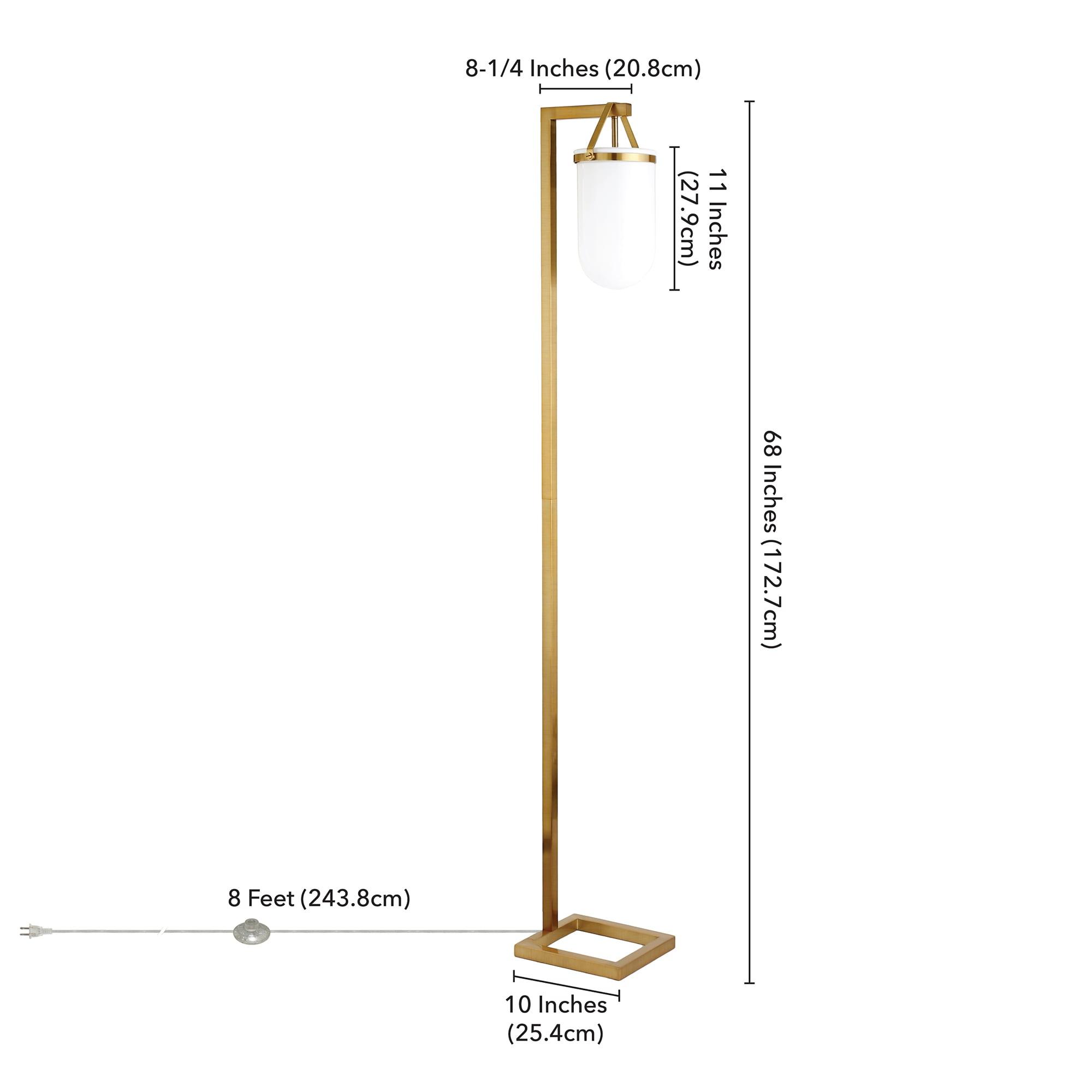 Evelyn&Zoe Shiloh 68" Tall Floor Lamp with Glass Shade, Brass/White Milk