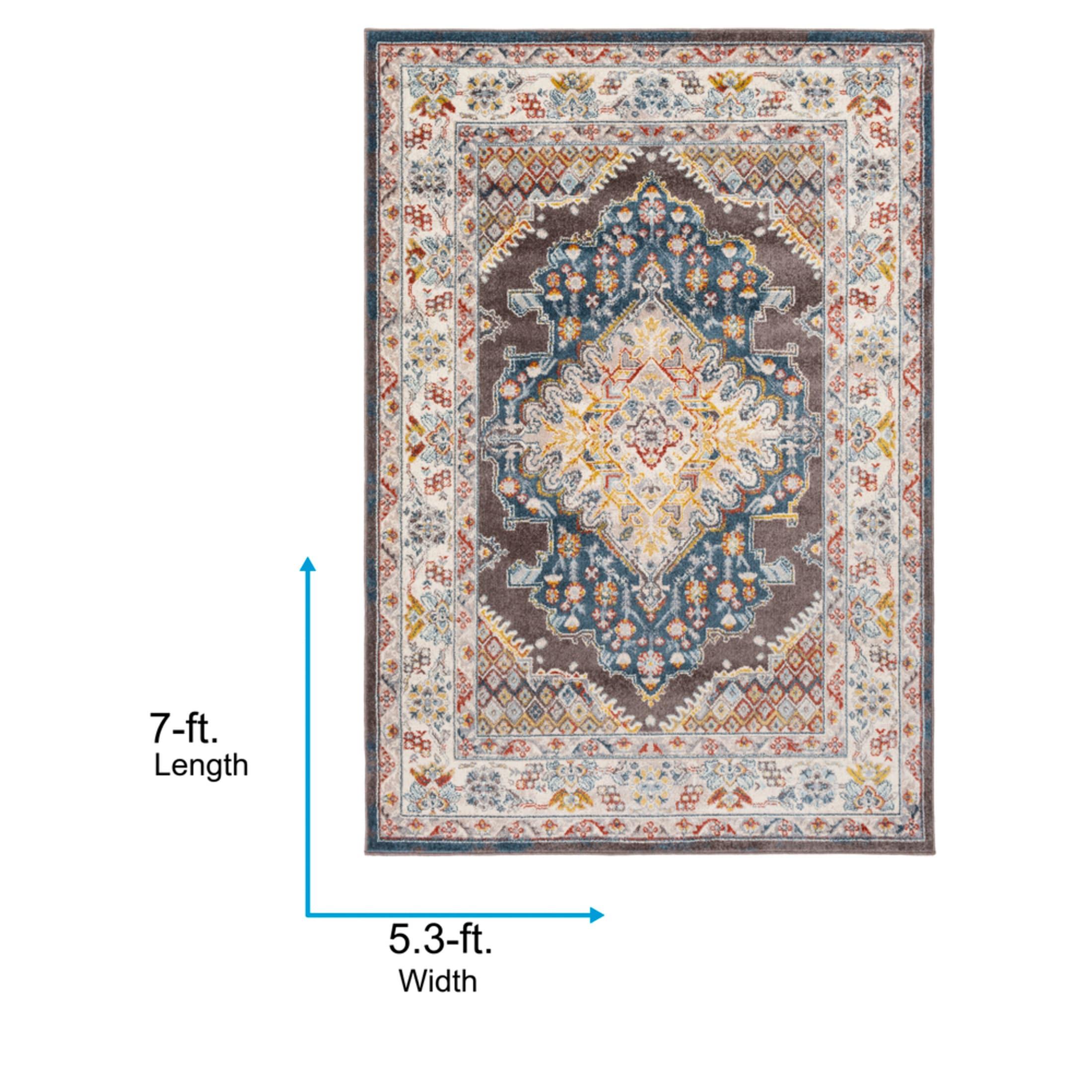 Livabliss 5'3"x7'3" Kashan Traditional Rugs Blue: Stain & Fade-Resistant, Medium Pile, Polypropylene