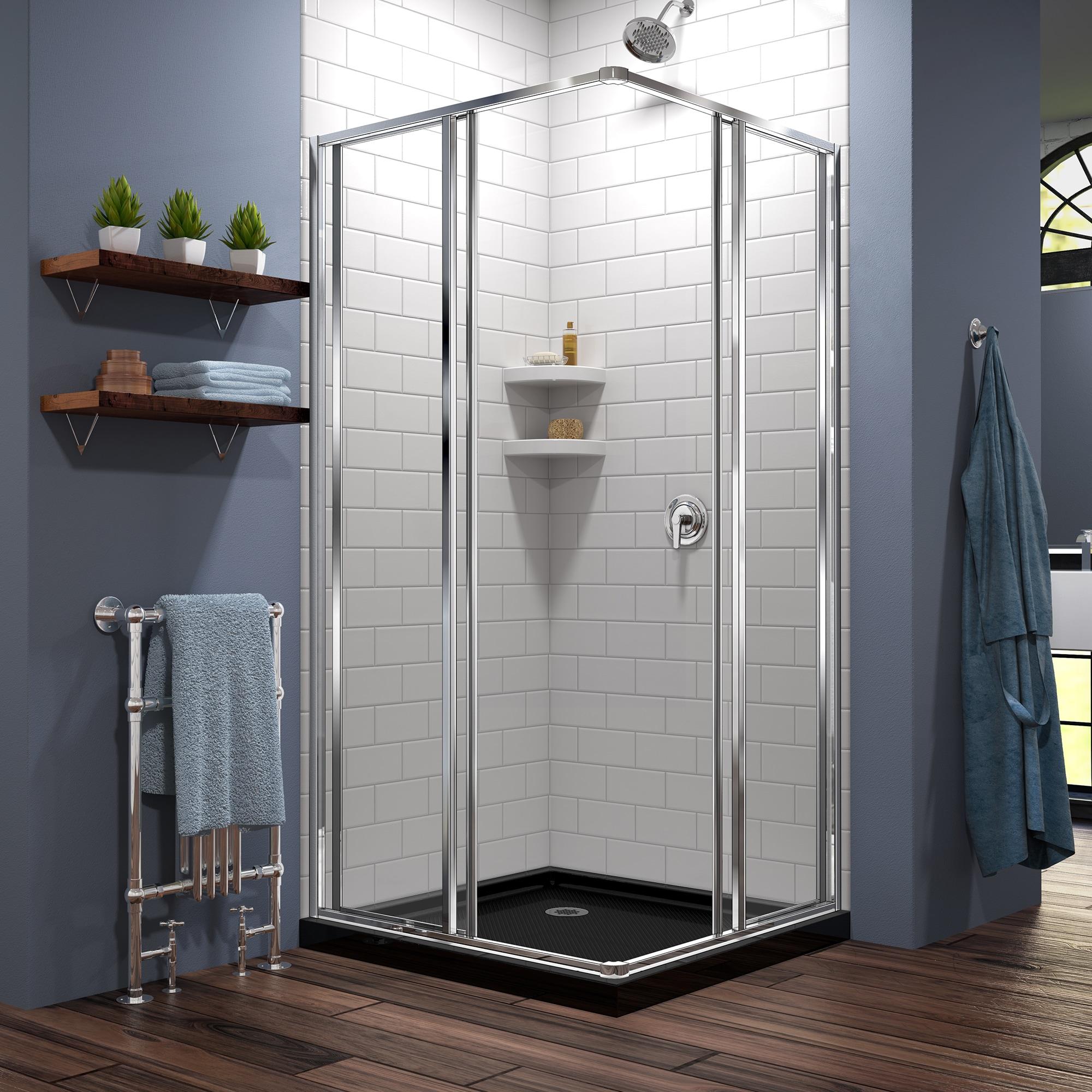 Cornerview 36" x 74.75" Framed Square Sliding Shower Enclosure with Base Included