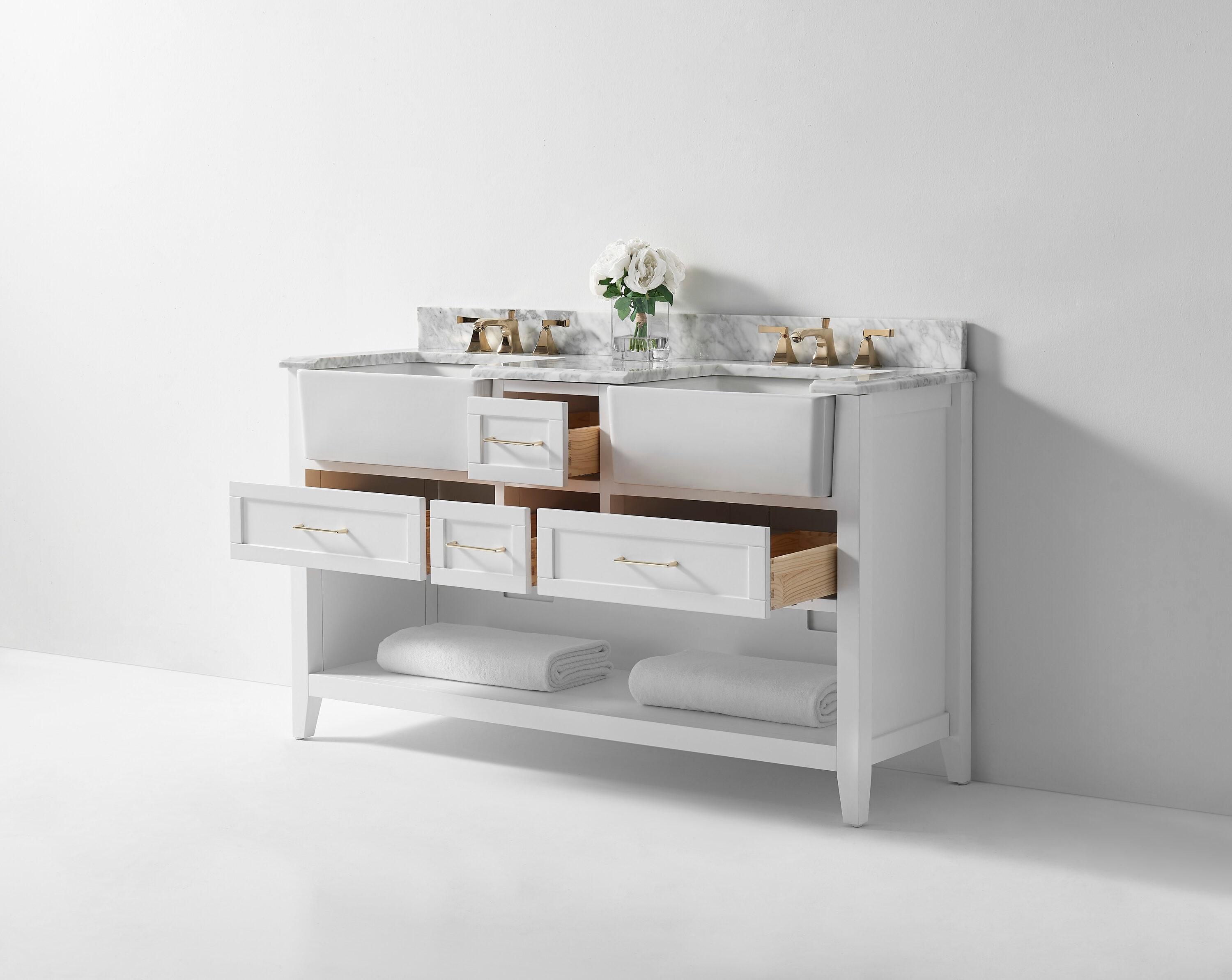 Ancerre Designs Hayley 60" Farmhouse Wood Bathroom Vanity Set in White