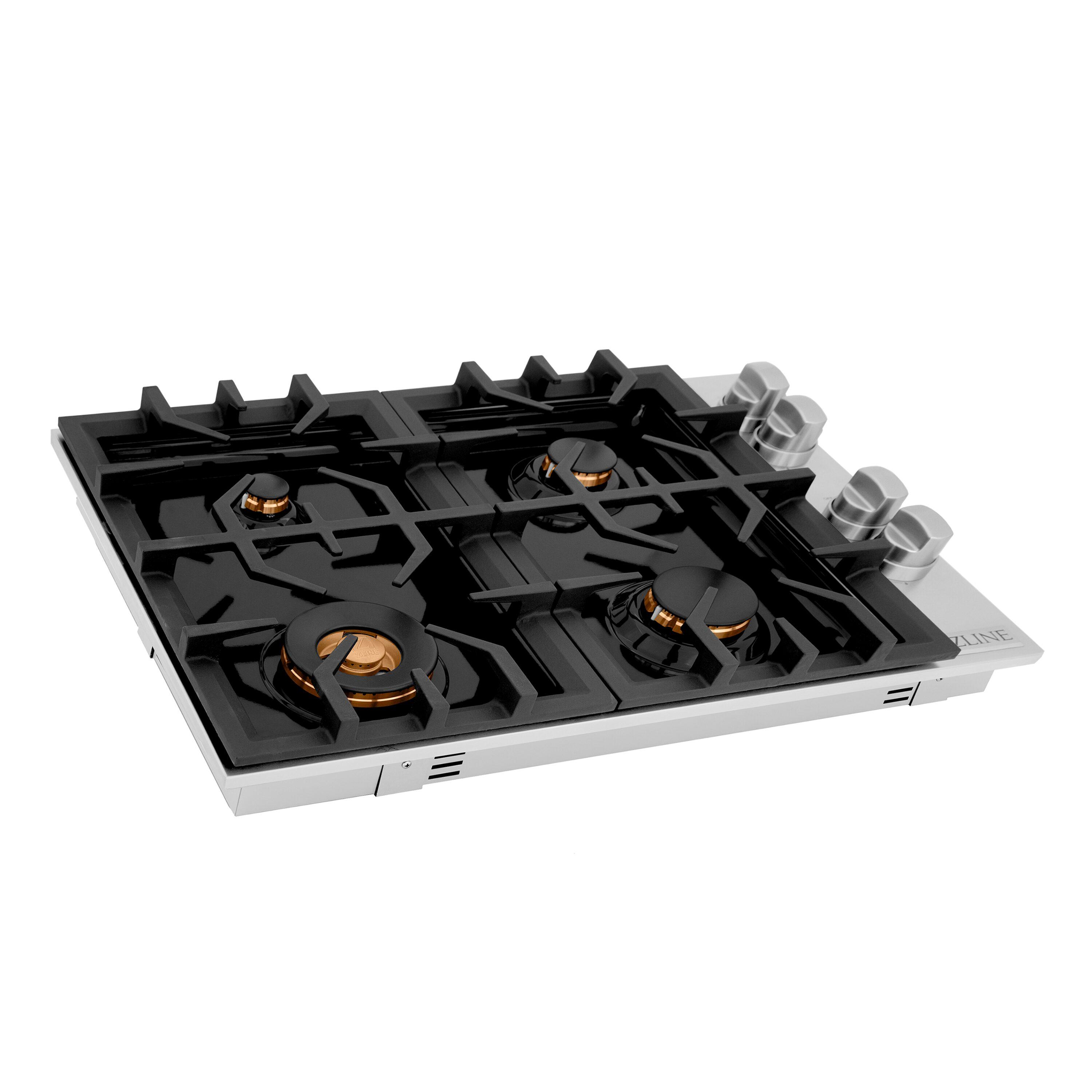 ZLINE 30" Gas Cooktop with 4 Gas Brass Burners and Black Porcelain Top