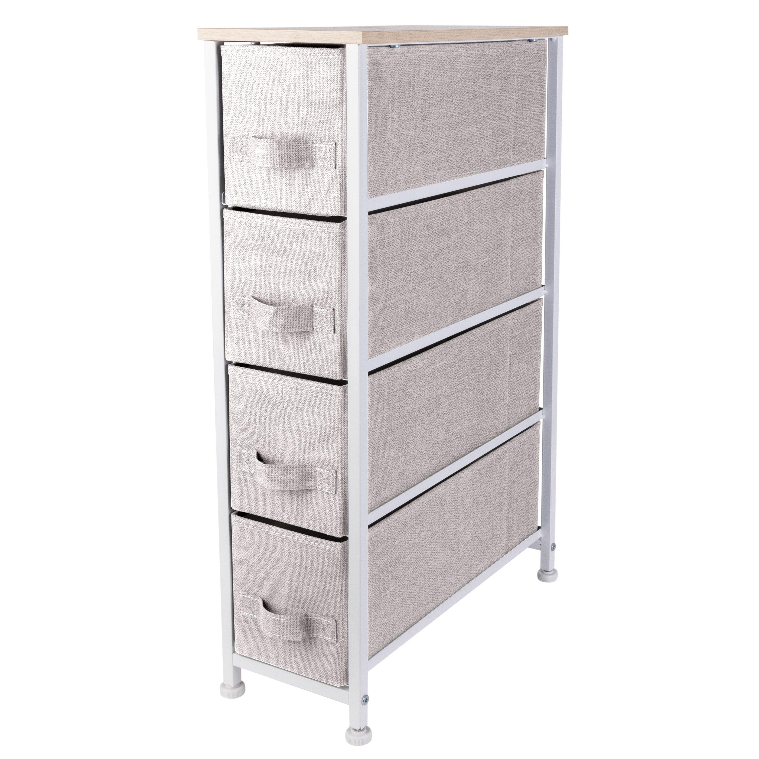 Simplify Adult 4 Drawer Slim Chest Dresser with Fabric Drawers, Beige