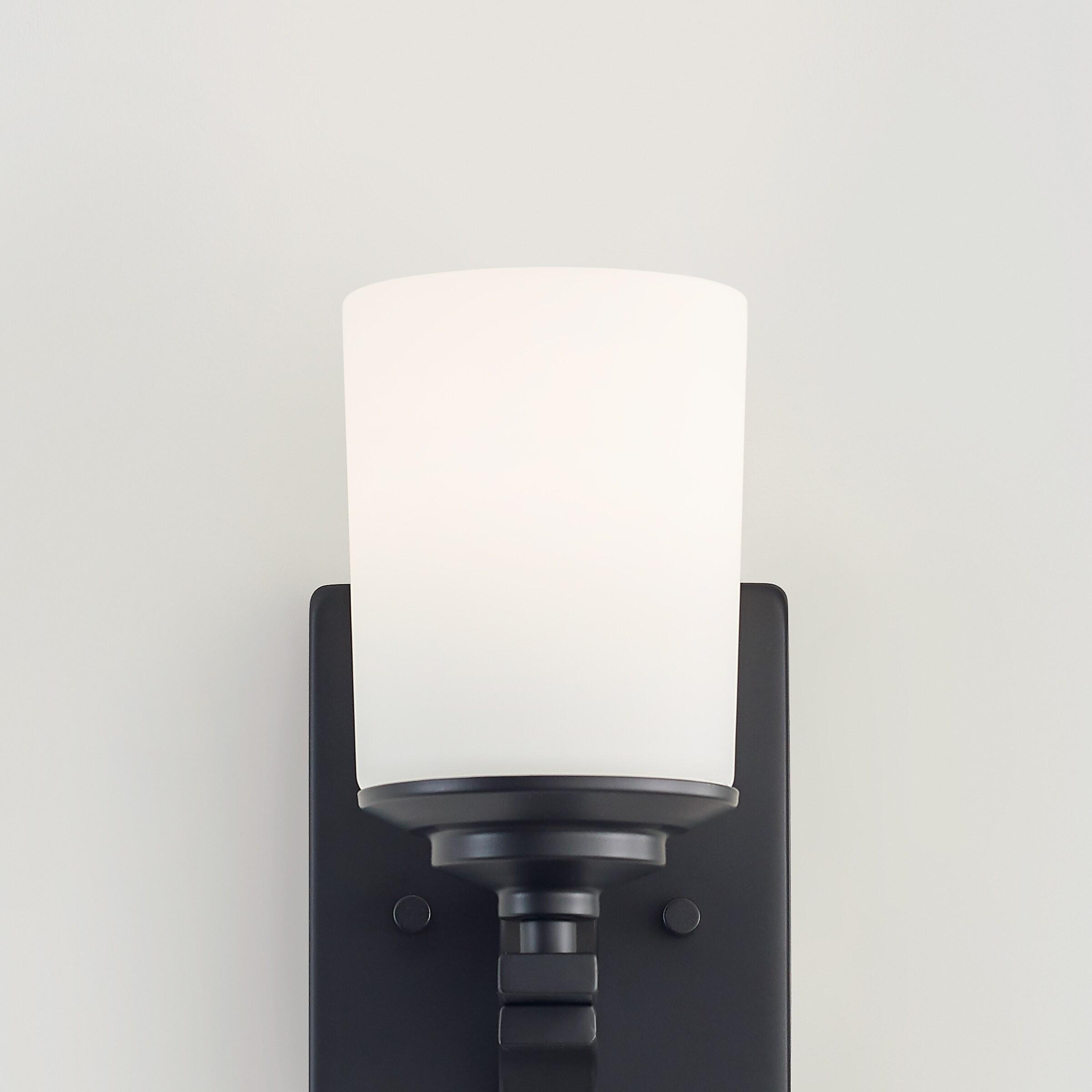 Generation Lighting 4130701-112 Kemal Etched/White Glass Cylinder Torchiere Wall Sconce Lighting Fixture, 1-Light 75 Watt, 15" H x 5" W, Midnight Black