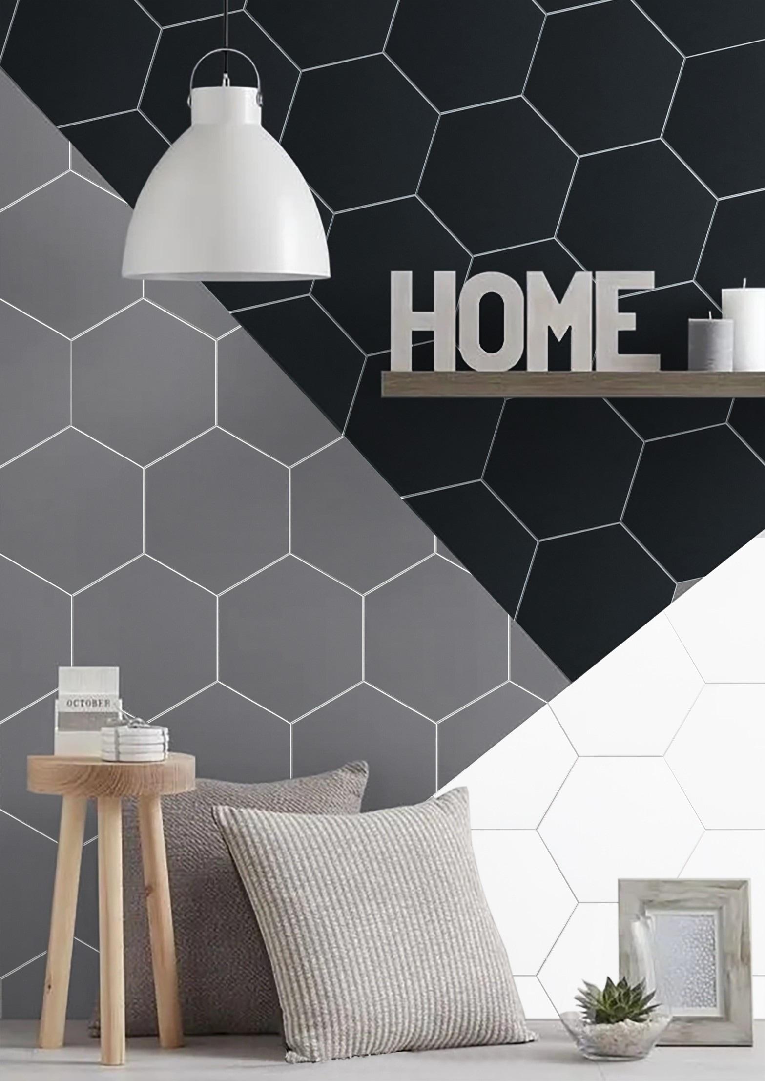 Gray Resin Hexagon Peel and Stick Wall Tiles