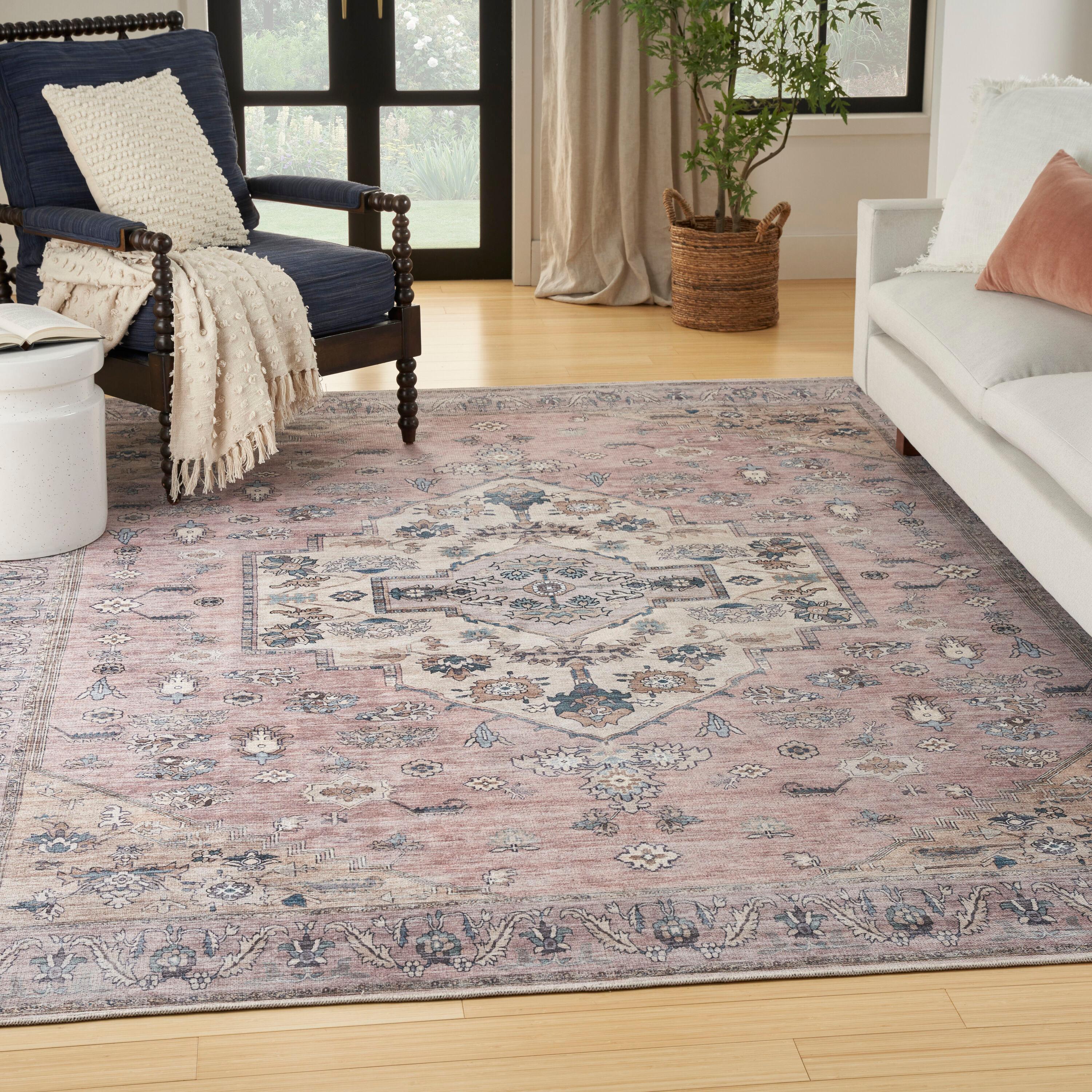 Nourison Washable Brilliance Medallion Indoor Rug Blush 5'3" x 7'3"