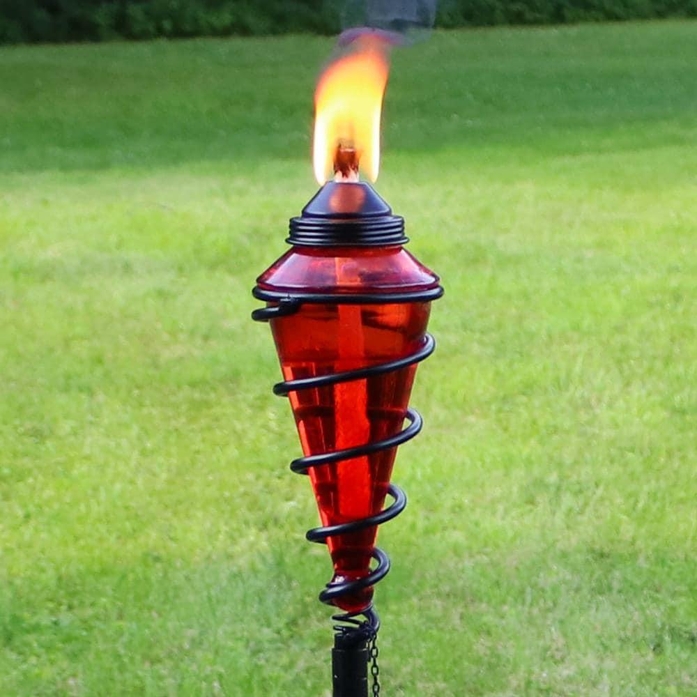 Sunnydaze Outdoor Adjustable Height Glass and Metal Swirl Patio and Lawn Torch Set - Red - 2pk