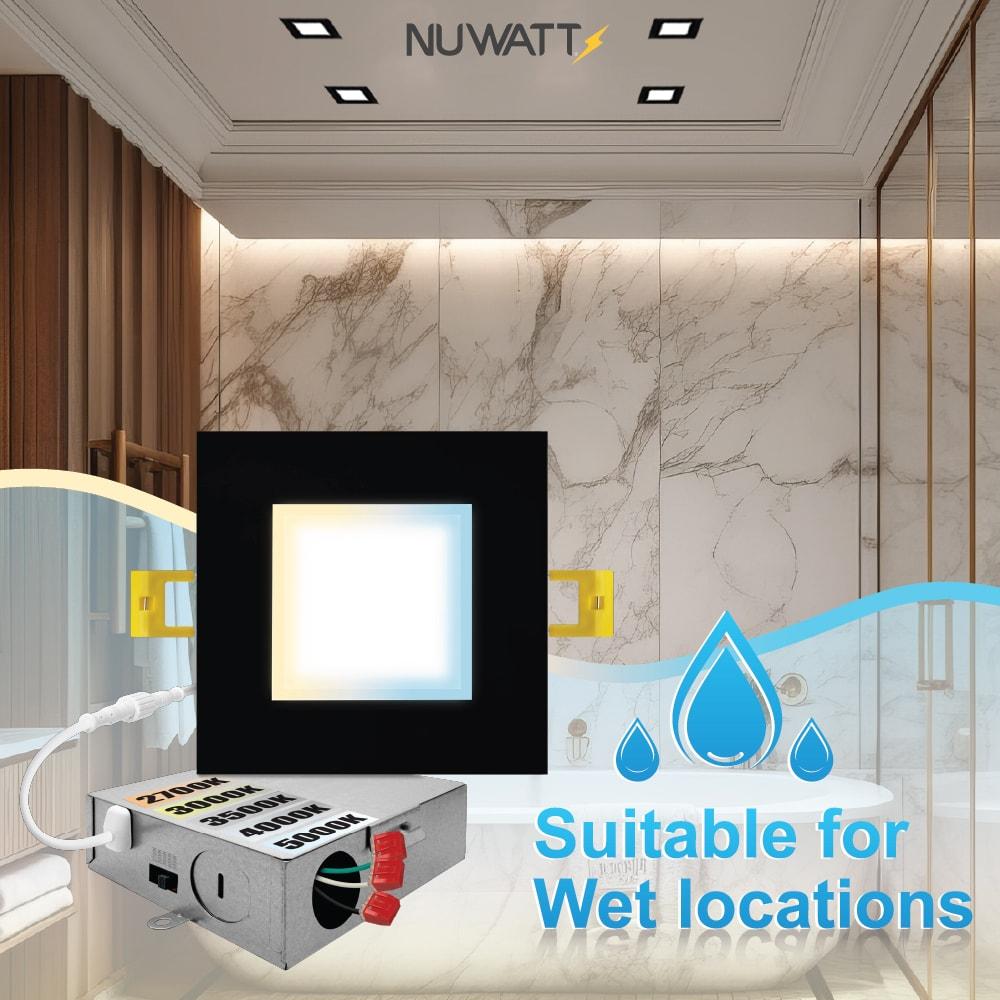 4 in. Slim Canless Square LED Recessed Light 12W 5CCT Dimmable IC Rated 550LM Black Trim 12PK