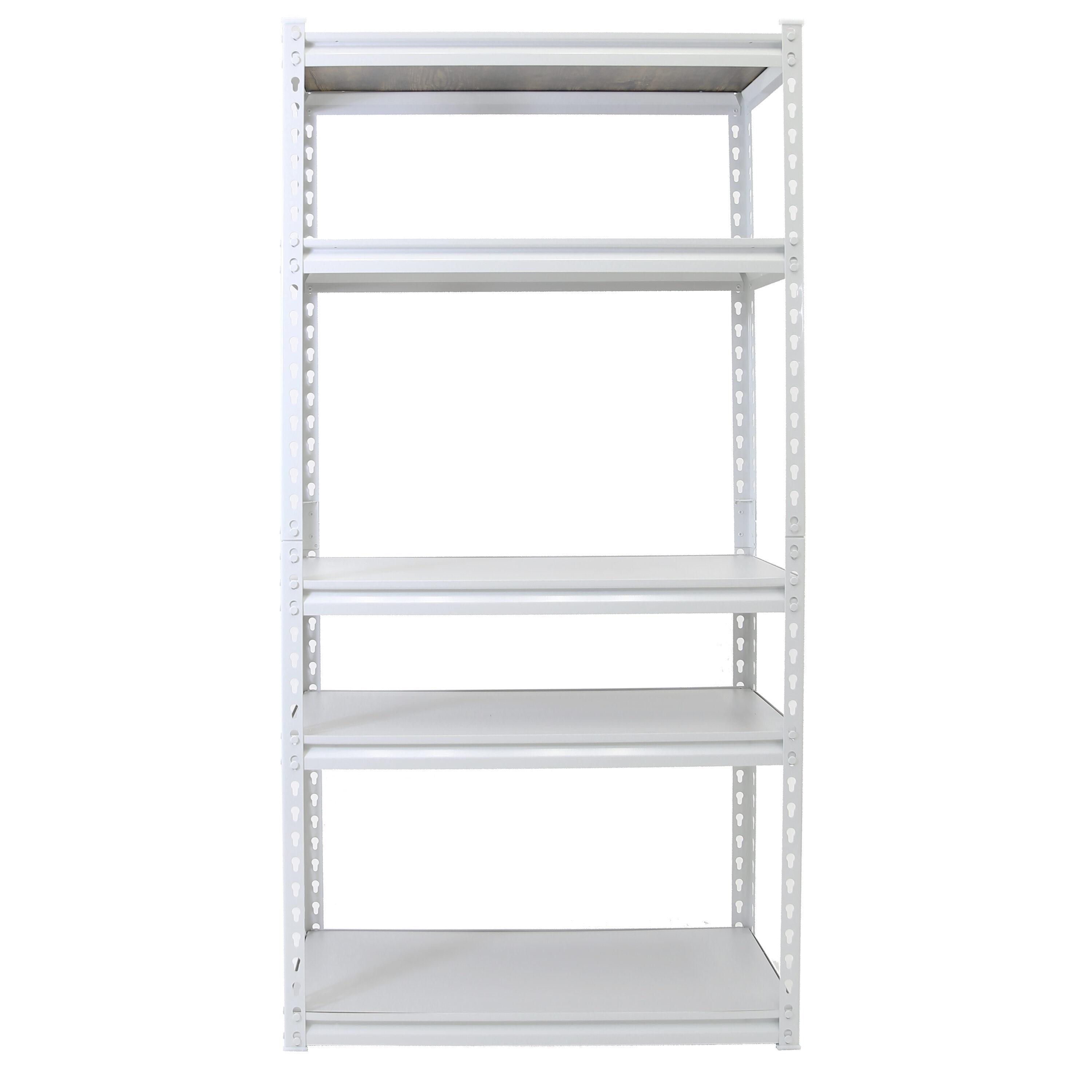 King's Rack 5-Tier Metal Boltless Storage Shelving in White/Wooden