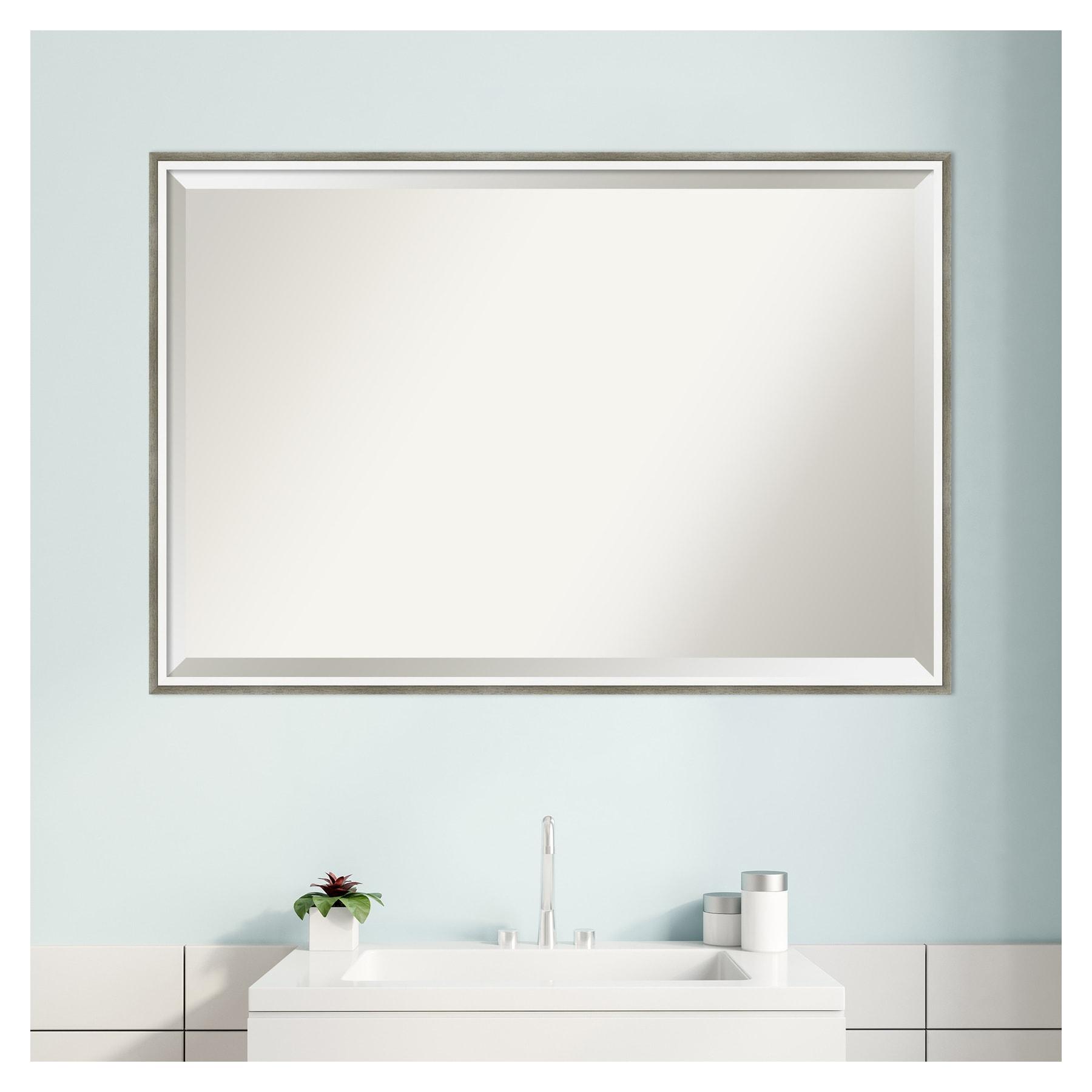 Elegant 37" x 25" Bronze and Silver Wood Bathroom Vanity Mirror