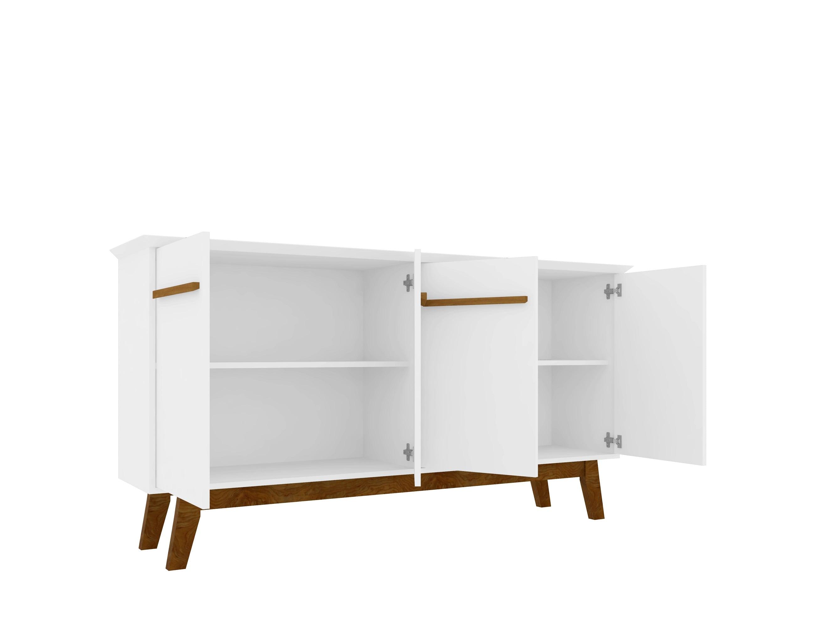 62.99" Yonkers Sideboard White - Manhattan Comfort: Mid-Century Buffet, Storage Console with 4 Doors & Fixed Shelves