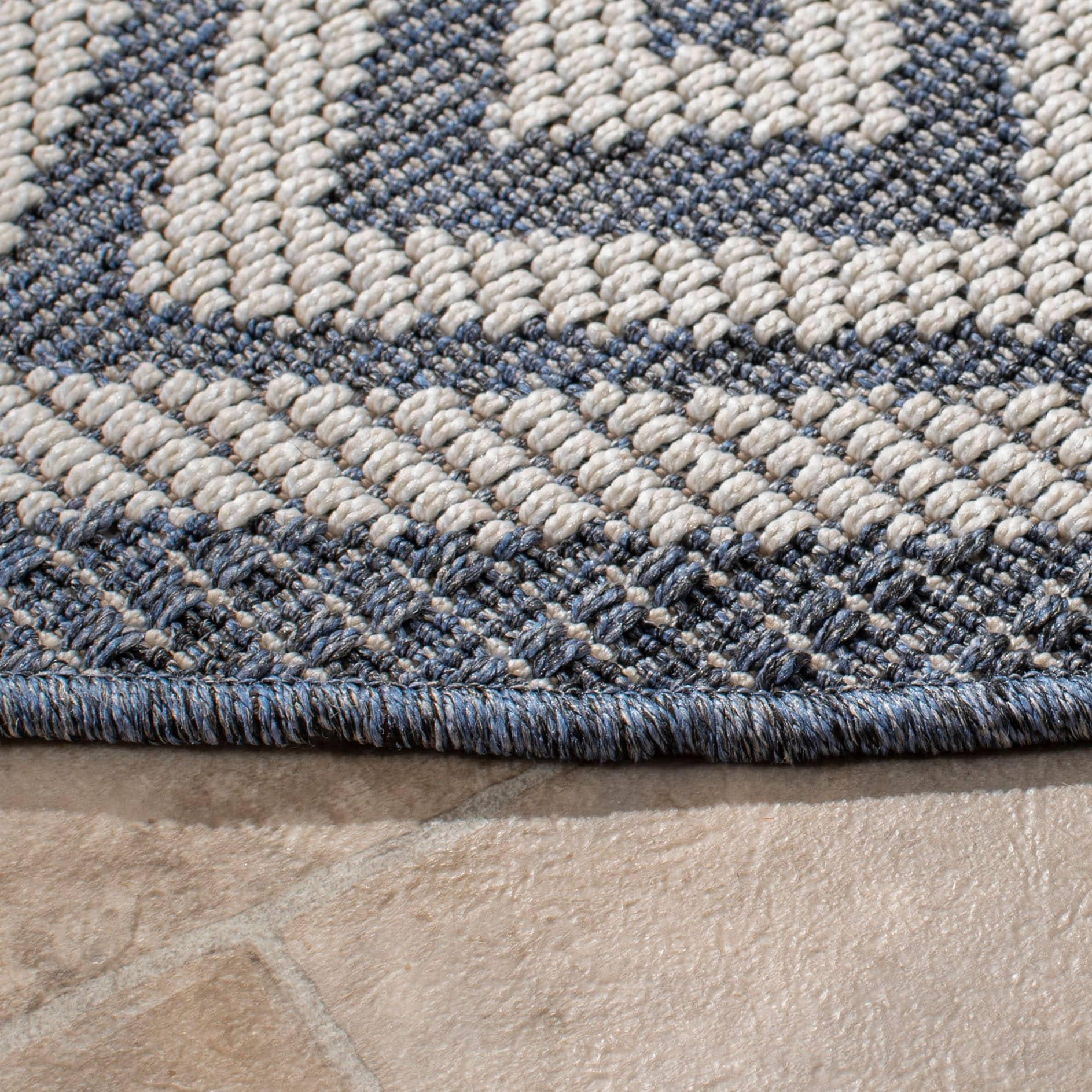 SAFAVIEH Bermuda Isidora Geometric Machine Washable Indoor/Outdoor Area Rug, Dark Blue/Ivory, 8' x 10'