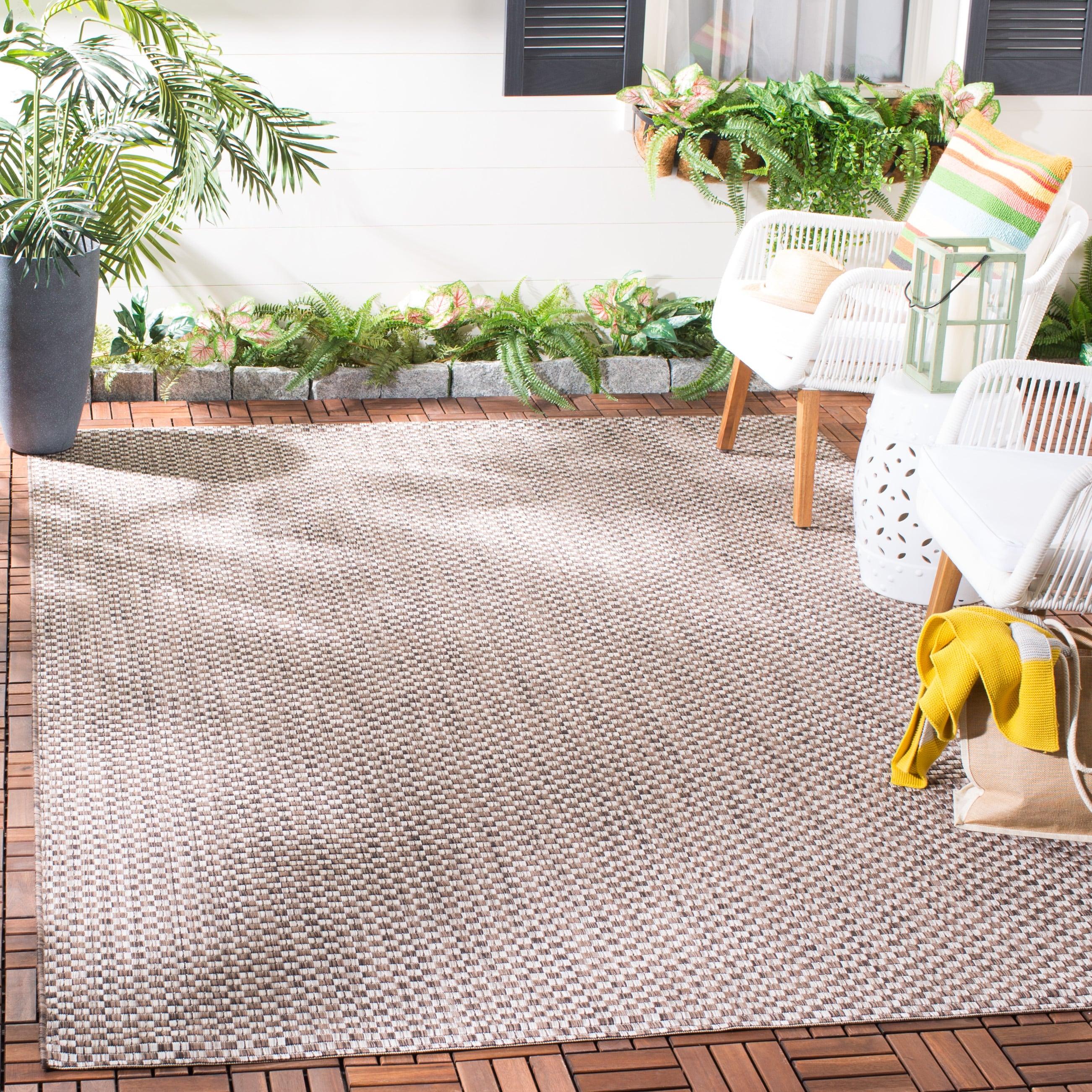SAFAVIEH Courtyard Blair Checkered Indoor/Outdoor Area Rug, Light Brown/Light Grey, 2' x 3'7"