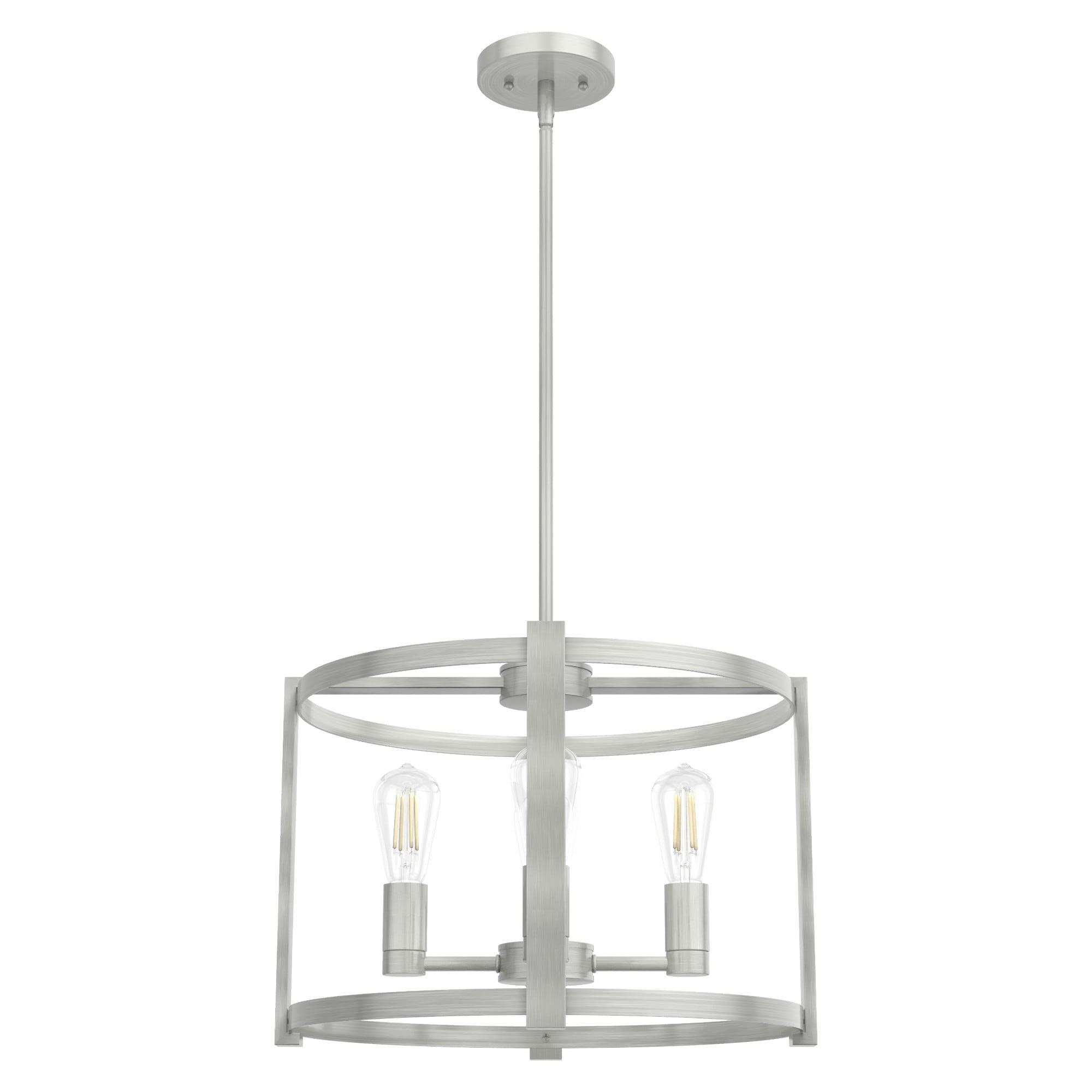 Hunter - Astwood 4-light Brushed Nickel, Medium Size Chandelier, Dimmable, Caged Style, Drum Shaped, for Bedrooms, Kitchens, Dining, Living Rooms - 19134
