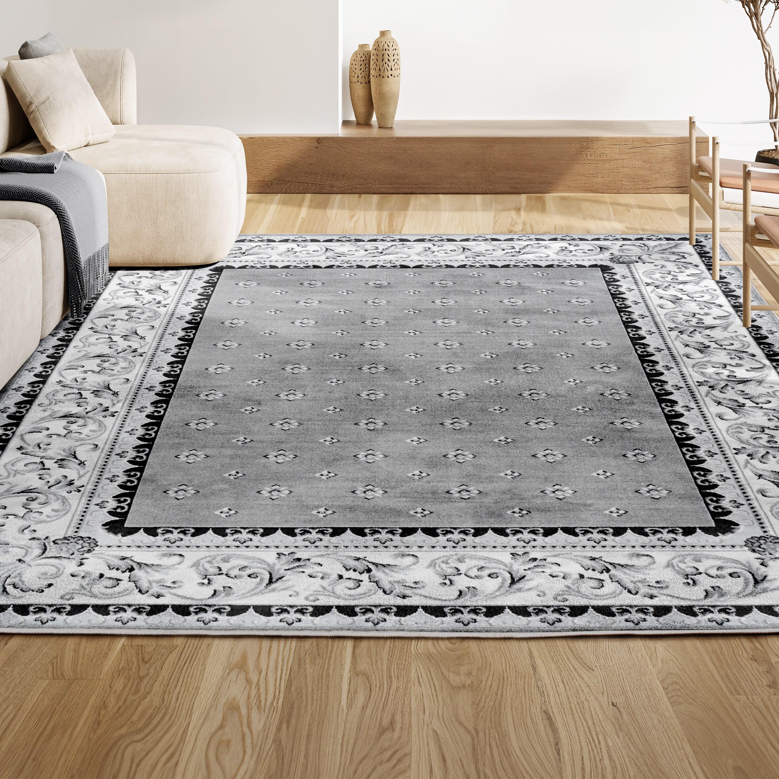 3'x 5' Acanthus French Border Area Rug, Gray/Cream - JONATHAN Y
